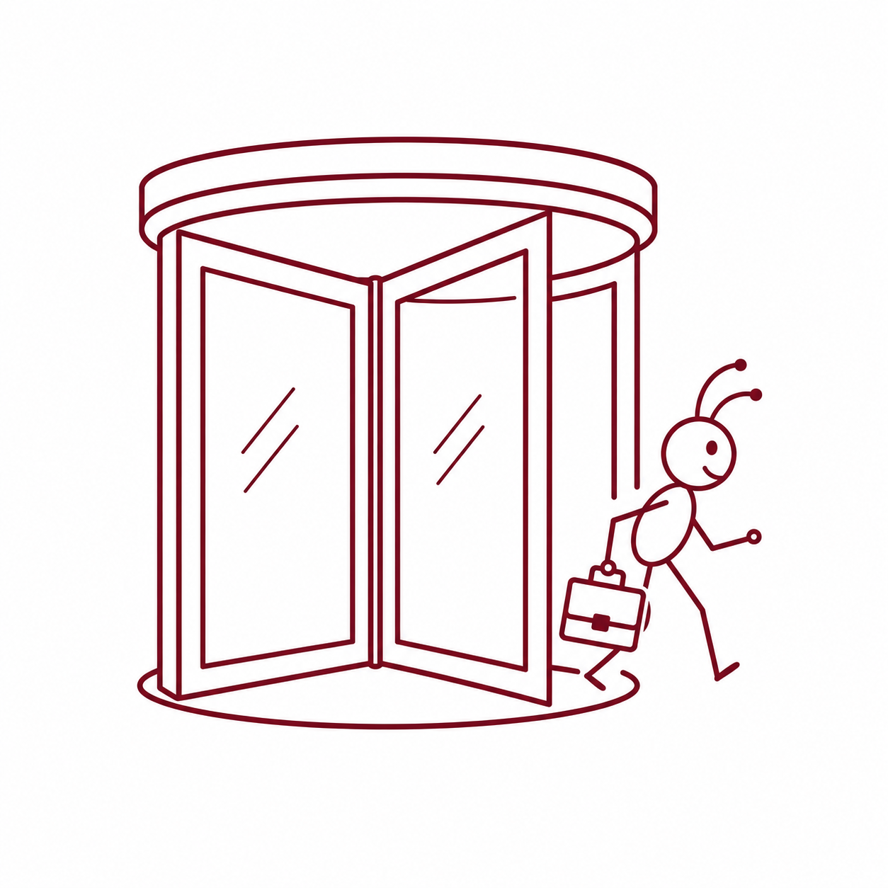Ant walking out of a revolving door