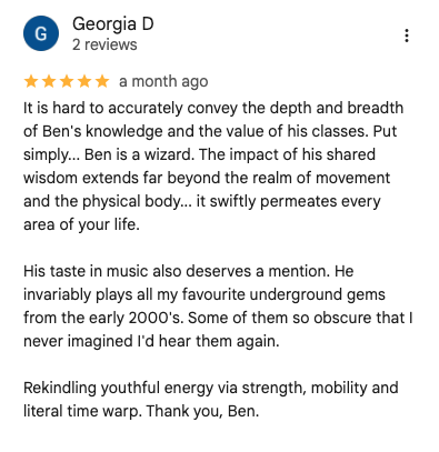 Screenshot of a Google review by Georgia D praising someone named Ben.