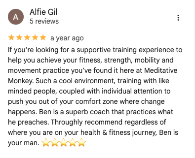 Screenshot of a five-star review on a fitness training service.