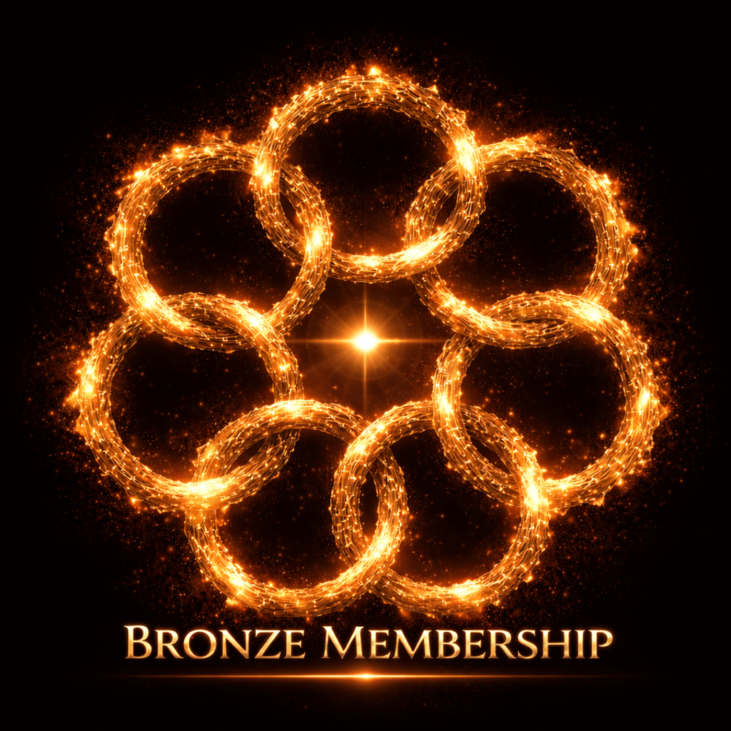 A digital graphic of seven interconnected, glowing bronze rings with sparks and a bright star in the center, with the text 'BRONZE MEMBERSHIP' at the bottom.