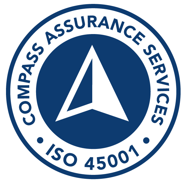 Logo of Compass Assurance Services confirming that Spantech's integrated management system is certified to ISO 45001.