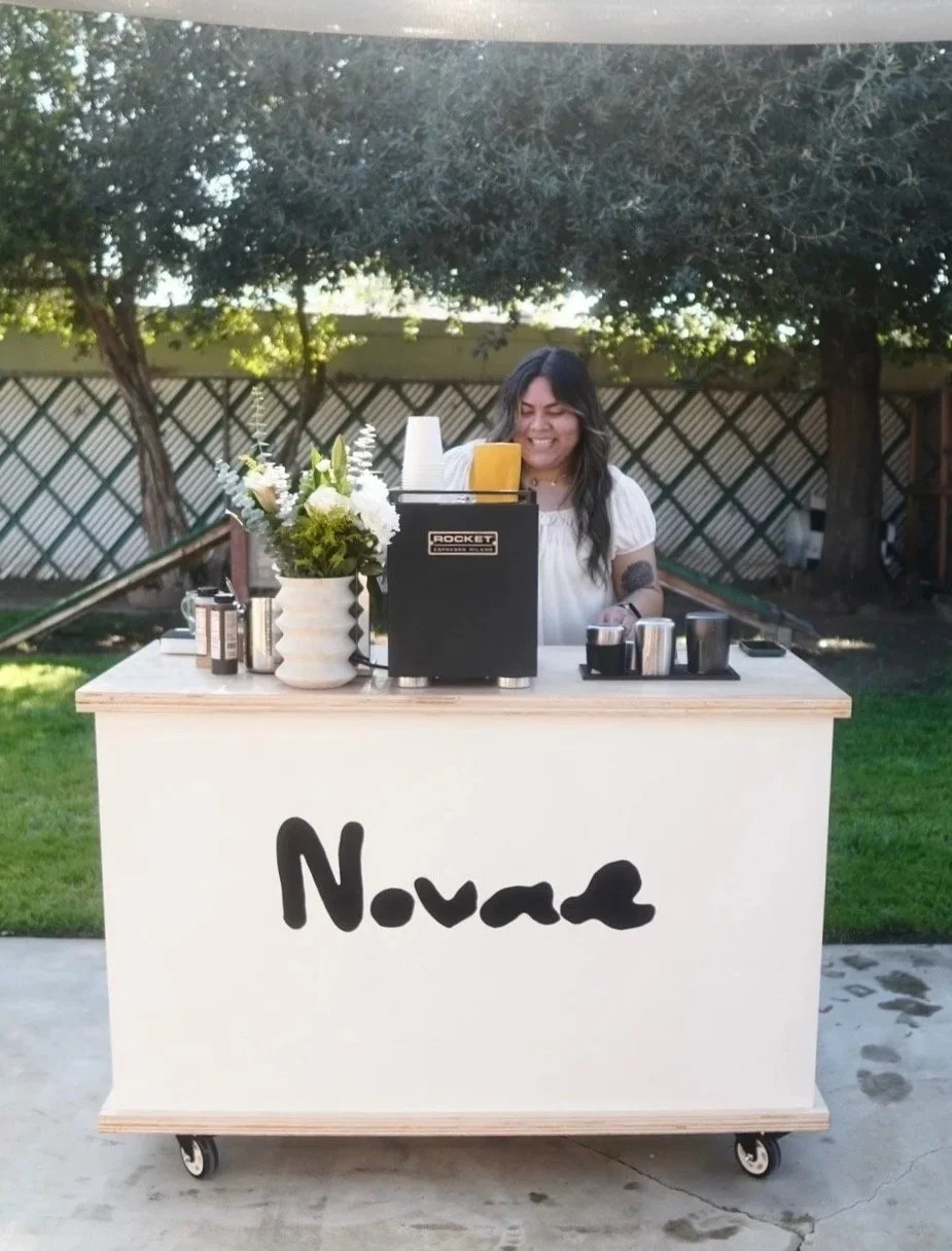 Coffee Cart Catering serving from a mobile espresso bar with a professional barista in Orange County and LA