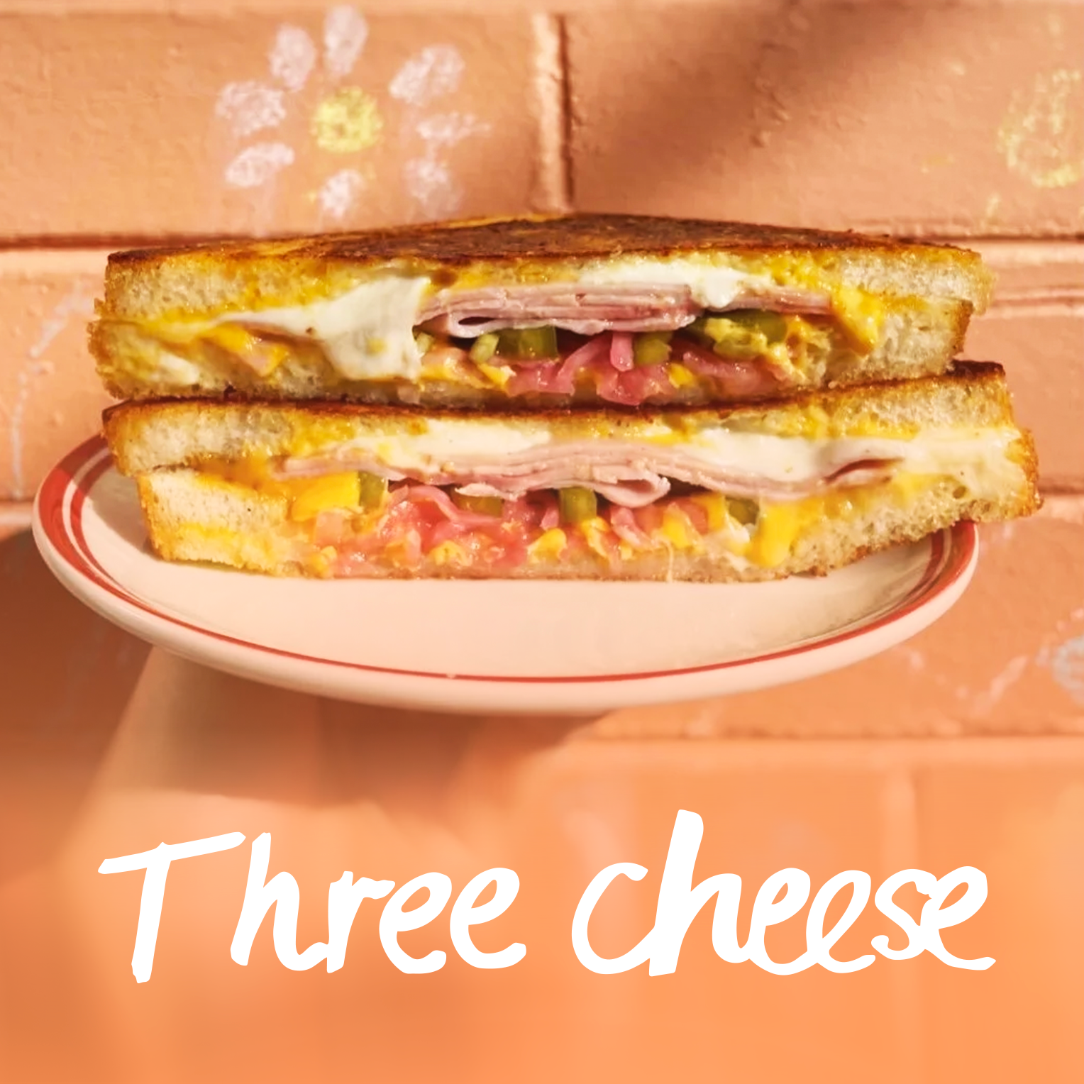 Bocconcini, American Cheddar & Parmesan Butter on Sourdough (photographed with pickles jalapeños, ham and pickled onions as extras!)