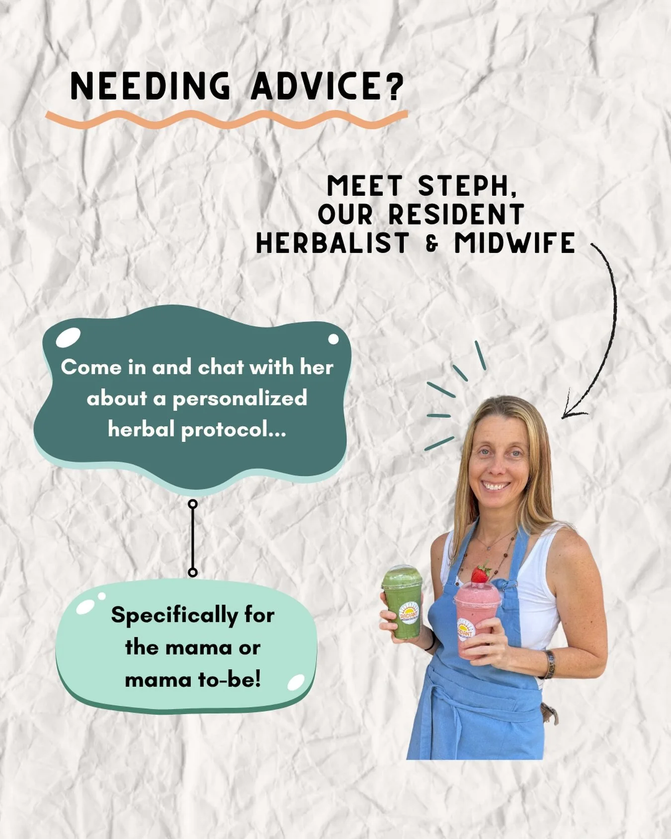 Not sure where to start on your wellness journey? 

Come chat with Steph, our in-house herbalist &amp; midwife, for personalized guidance tailored just for you. 

Whether you&rsquo;re a mama or mama-to-be, we&rsquo;re here to support you every step o