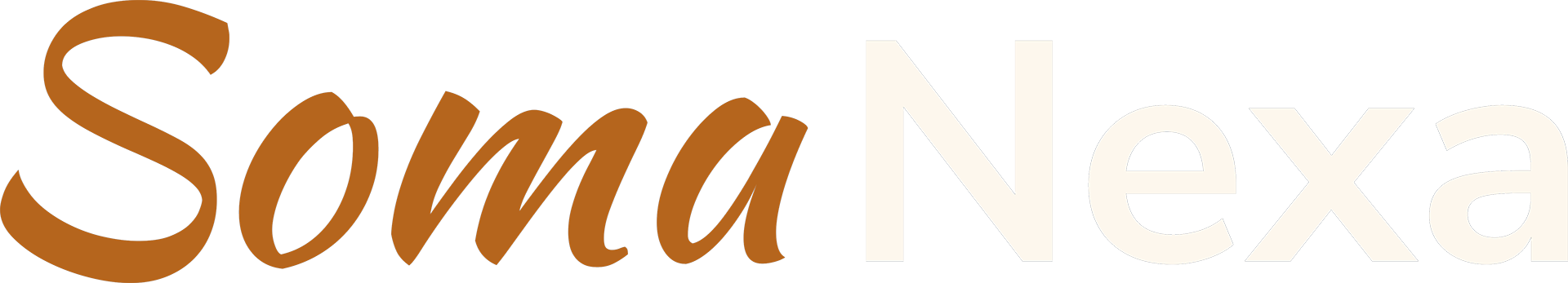 Text reading "SomaNexa" with "Soma" in brown cursive font and "Nexa" in white bold font