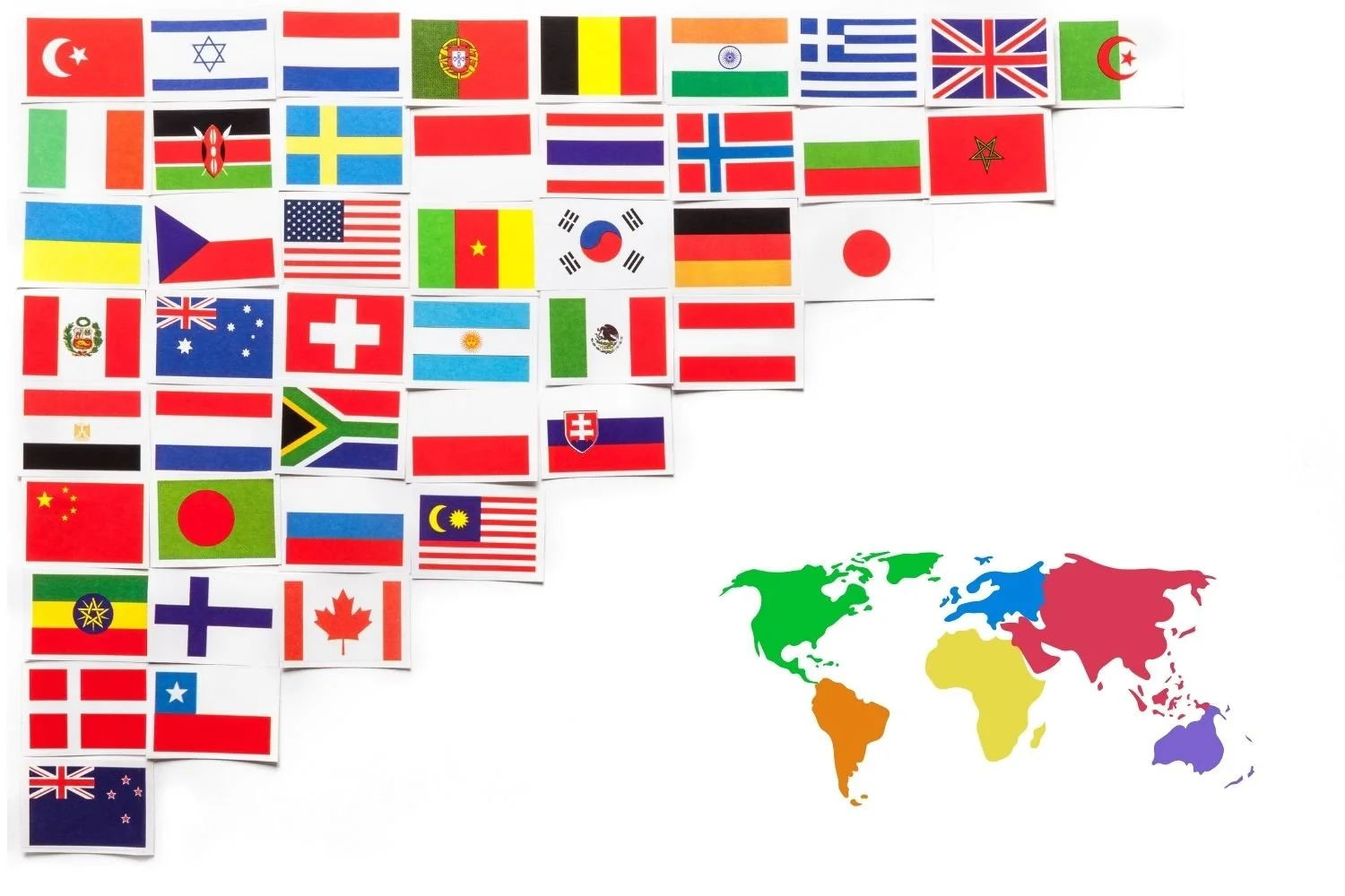 Multiple country's flag with seven continents