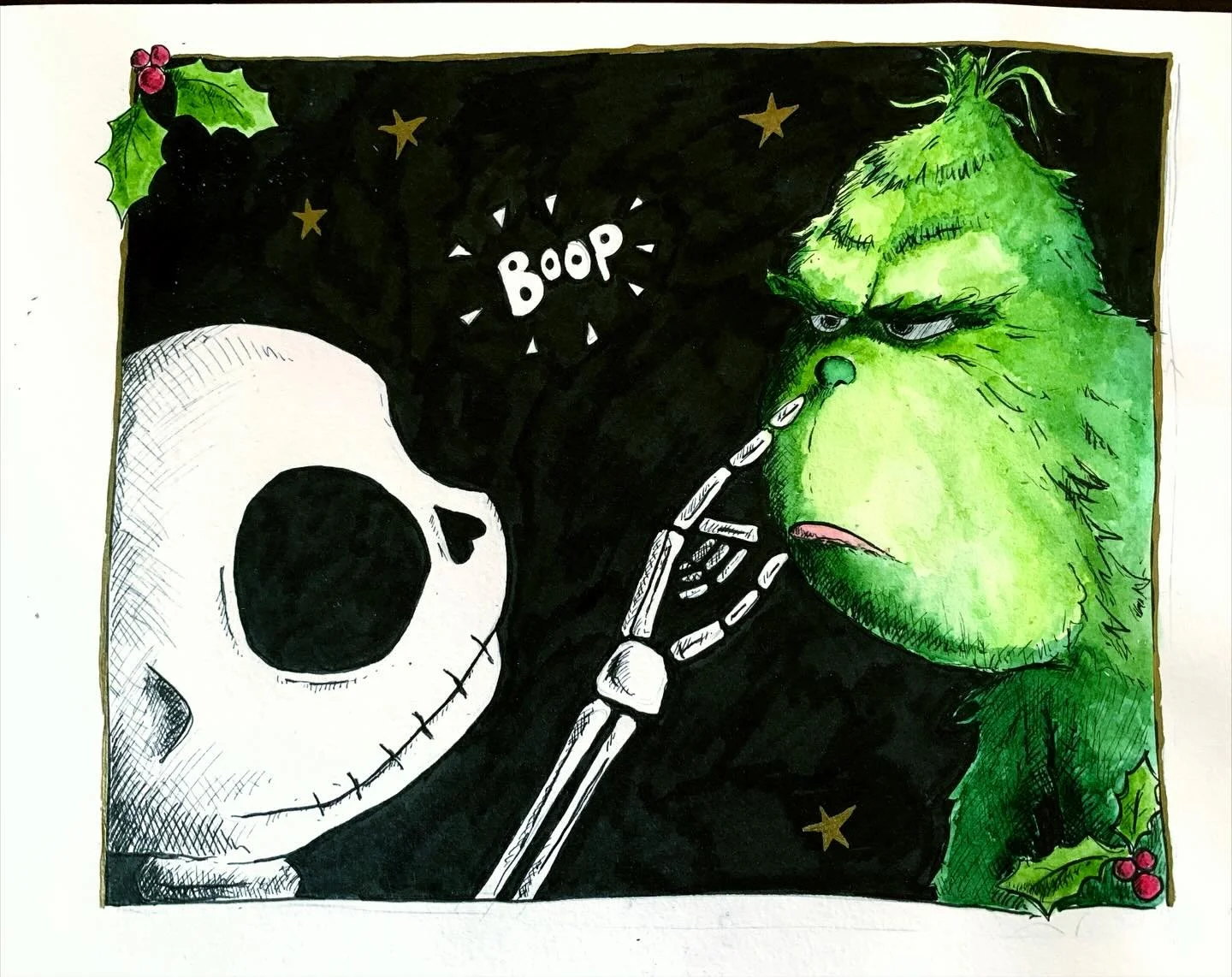 Boop! 🎄 

Boop the Grinch &hellip; 

#christmascards #grinch #altchristmas #creepmas #boop #thegrinch #millie_and_the_wolf #skeletonart