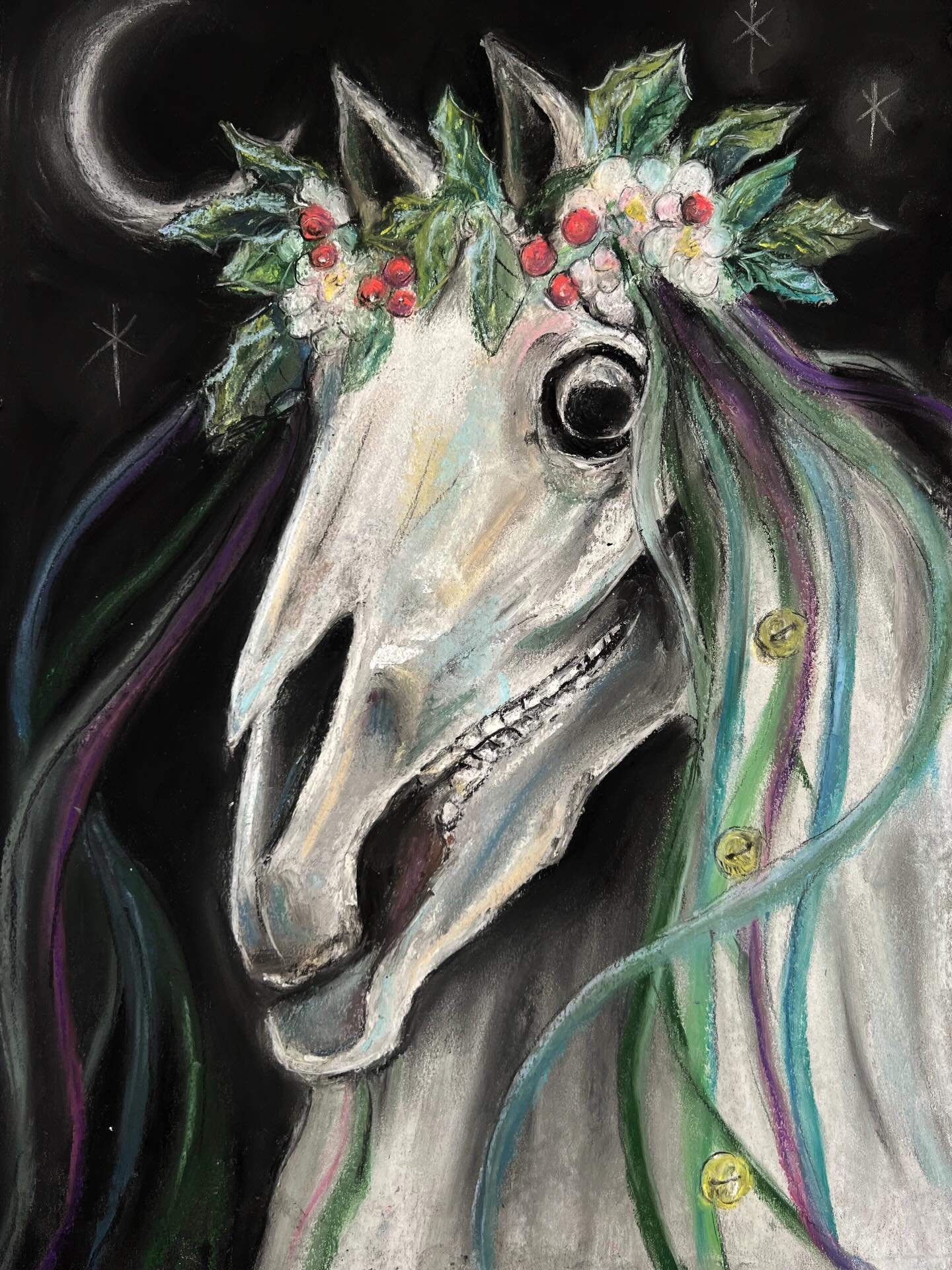 &lsquo;The Mari Lwyd&rsquo;
Pastel and charcoal 

Original available and prints coming soon &hellip;. Message me if you&rsquo;d like more info!! Xx 

@millie_and_the_wolf 

#marilwyd #marilwydart #folklore