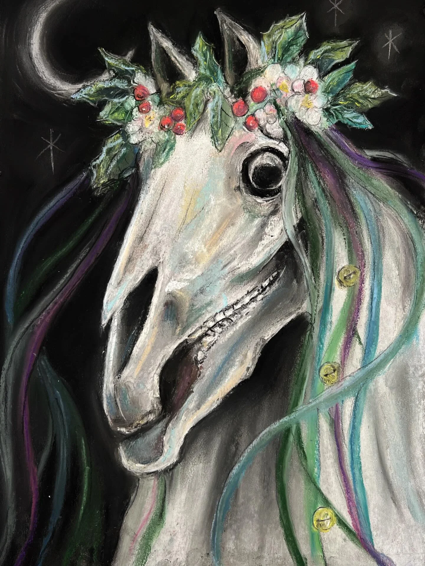 Yule is nearly upon us &hellip; ✨🌙

In warm and cozy celebration of the beginning of Yuletide and the Winter Solstice I am releasing the original pastel and charcoal painting along with fine art Giclee prints of &lsquo;The Mari Lwyd&rsquo; ✨🌙

She 