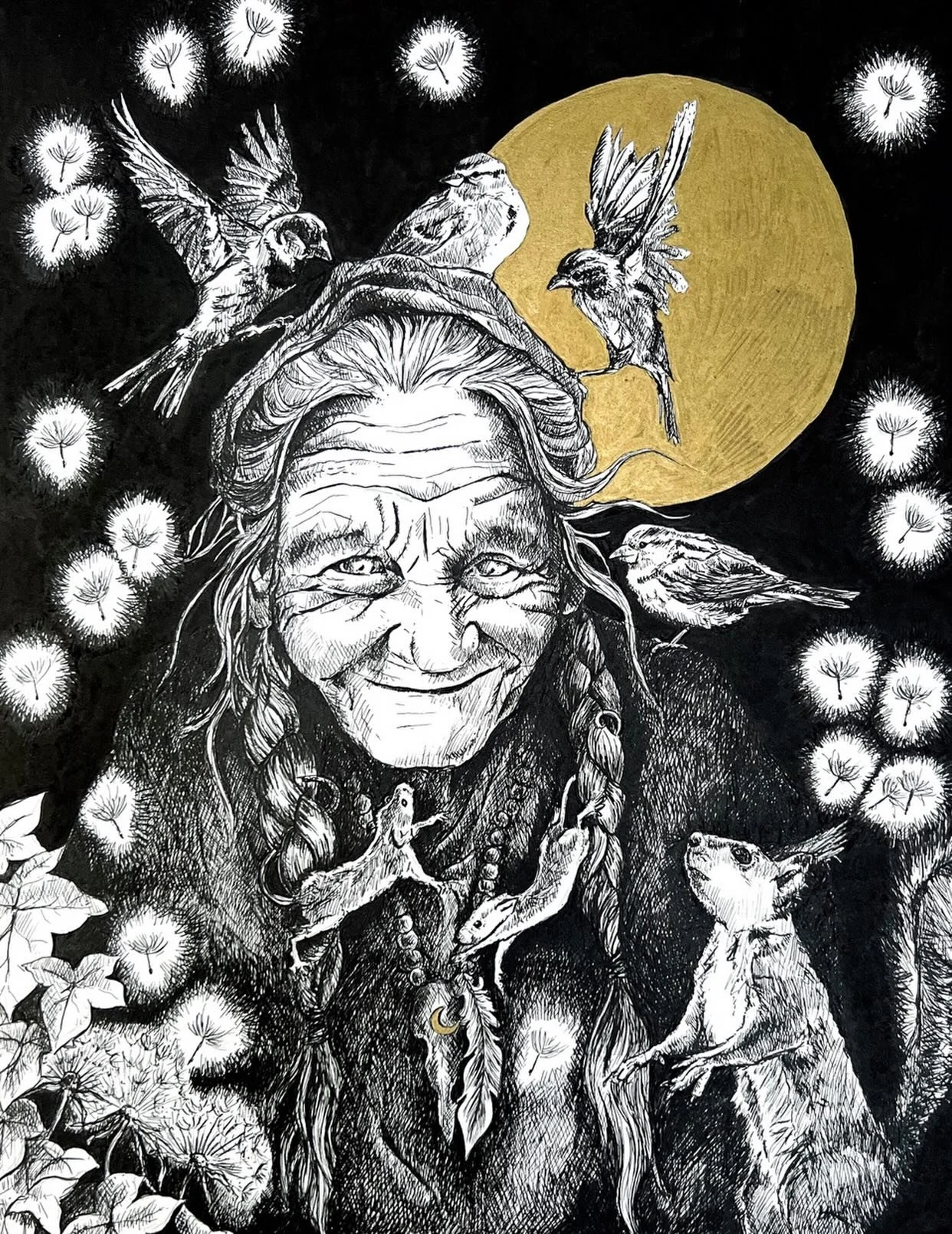 ✨Happy Imbolc✨

As the spring takes her first breath &hellip;

Make a wish&hellip;✨

&lsquo;Grandmother Wish&rsquo;
Pen and Ink 

#imbolc #spring #crone #witchart #magickal