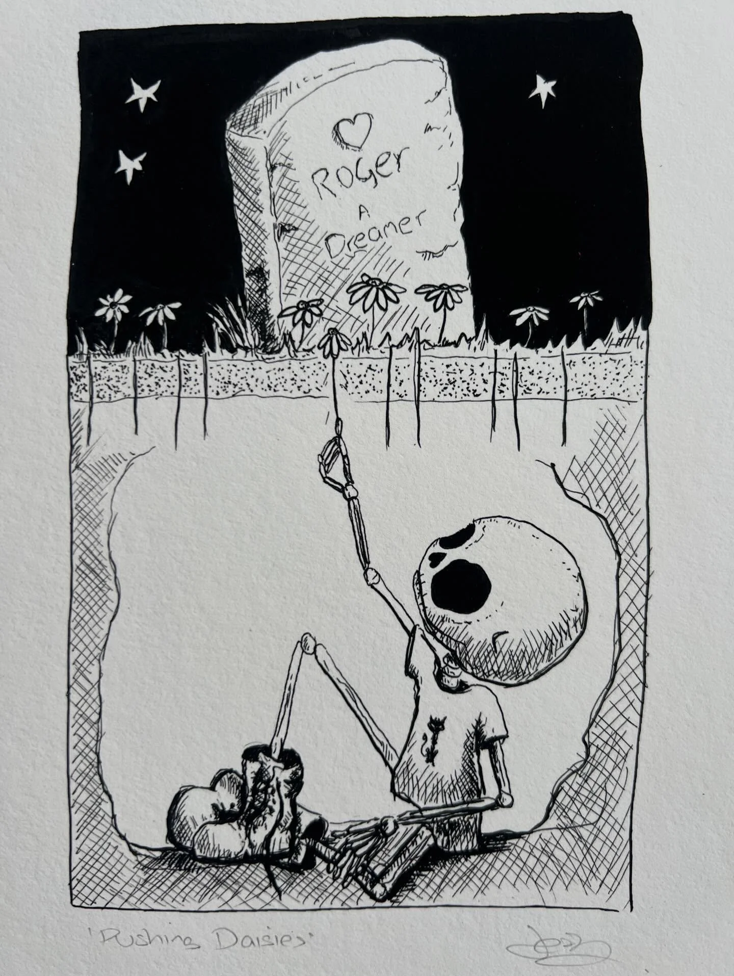 &lsquo;Pushing Daisies&rsquo; 

One of my forever favourites ☠️🖤

#pushingdaisies #cuteskeleton #Deadcute #skullart #altart