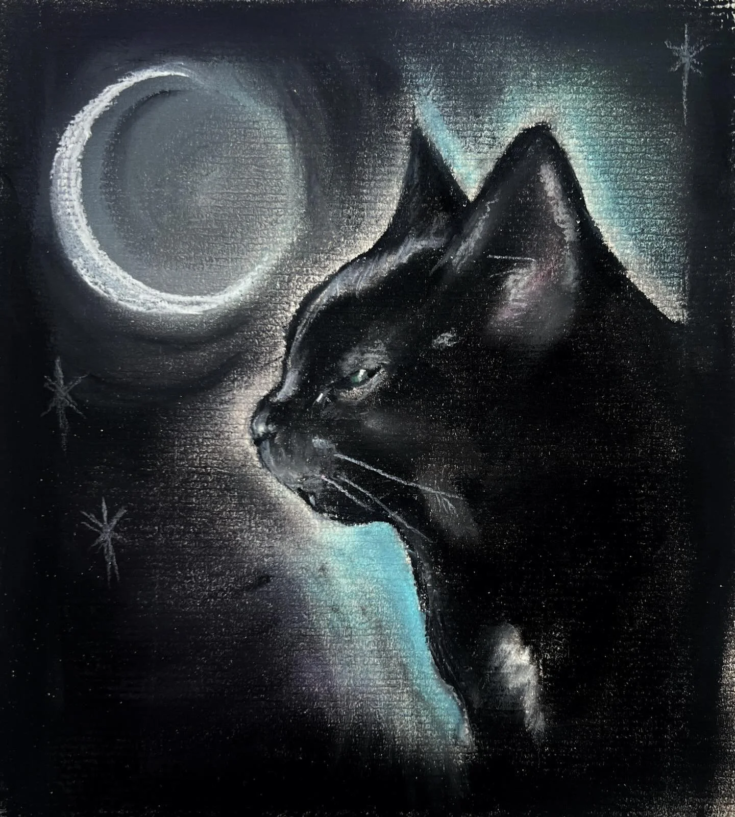 &lsquo;The Familiar&rsquo;

Pastel and charcoal 

Always watching.

Always by your side.

Forever your familiar.

Your Guardian.

Your Magic. ✨

This little pastel painting was based on my familiar Millie (see second photo). She has been my constant 