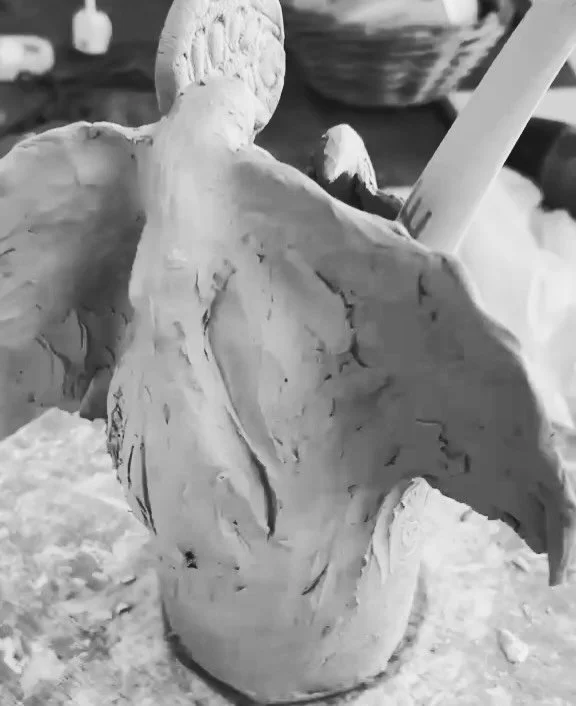 SO SO SO out of my comfort zone today!! 

I bought some clay and had a go at making a pot based on my painting &lsquo;Stealing Stars&rsquo; &hellip; 

At home &hellip; all on my own. 😬🫣

It&rsquo;s not finished yet and the wooden stick is meant to 