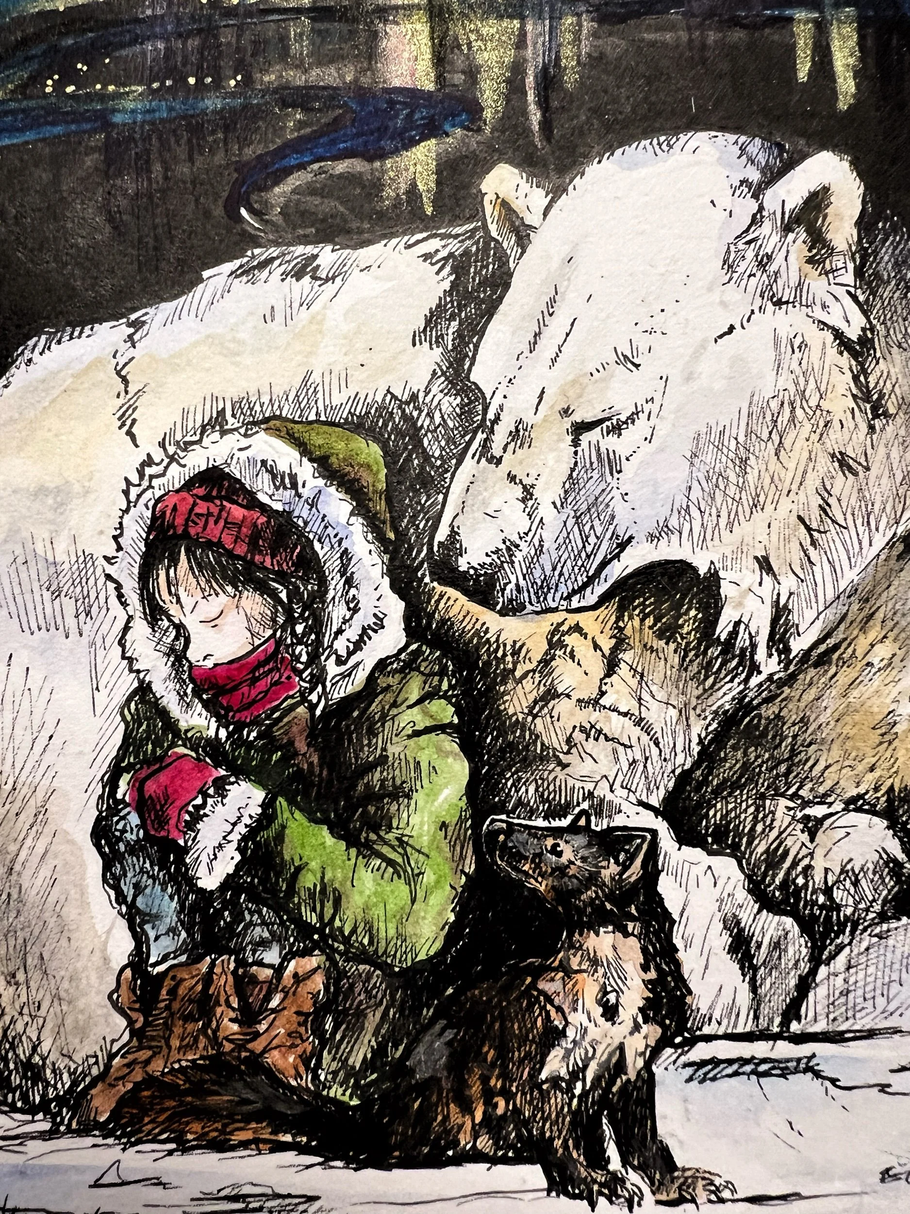 Lyra Silvertongue and Iorek Byrnison. His dark Materials. Fine art Giclee print