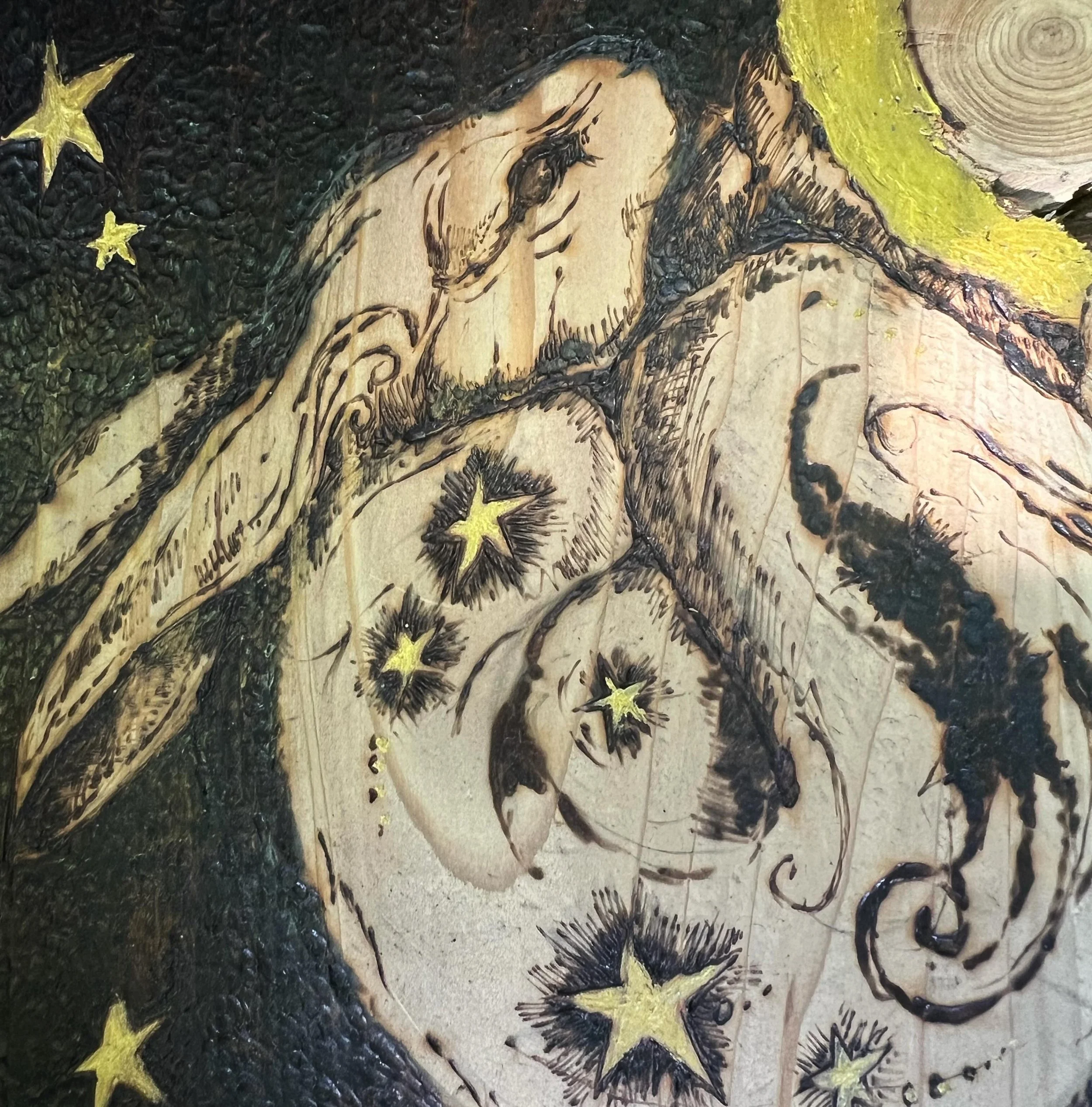✨Rarity✨🌙

&lsquo;Yutu&rsquo; The Moon Hare 
Original pyrography wall hanging.

Yutu the Luna Hare,  made of stardust and moonlight ✨🌙🖤 
Always watching from the night sky, she gazes down at the moongazing hares gazing up.

✨✨✨Available Tonight at