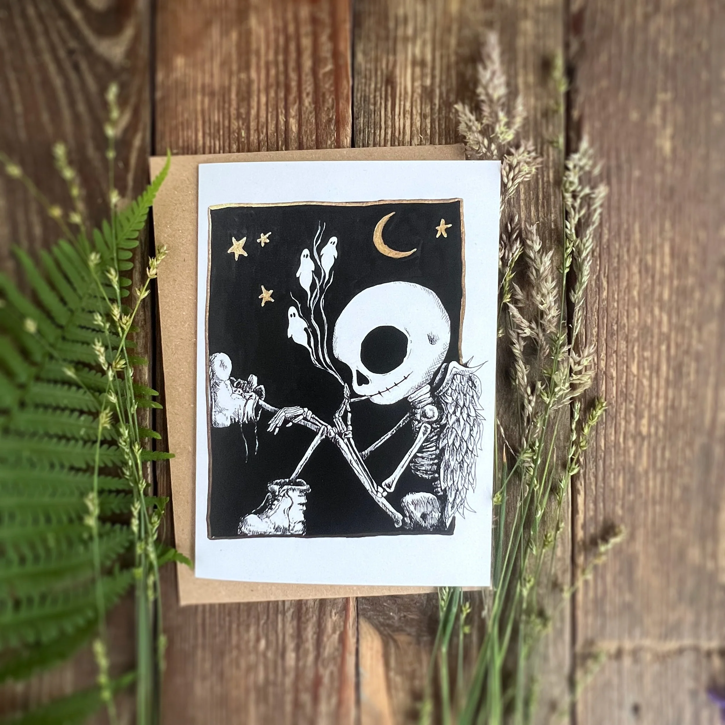 Inhale exhale Roger skeleton Ghost greetings card.jpg