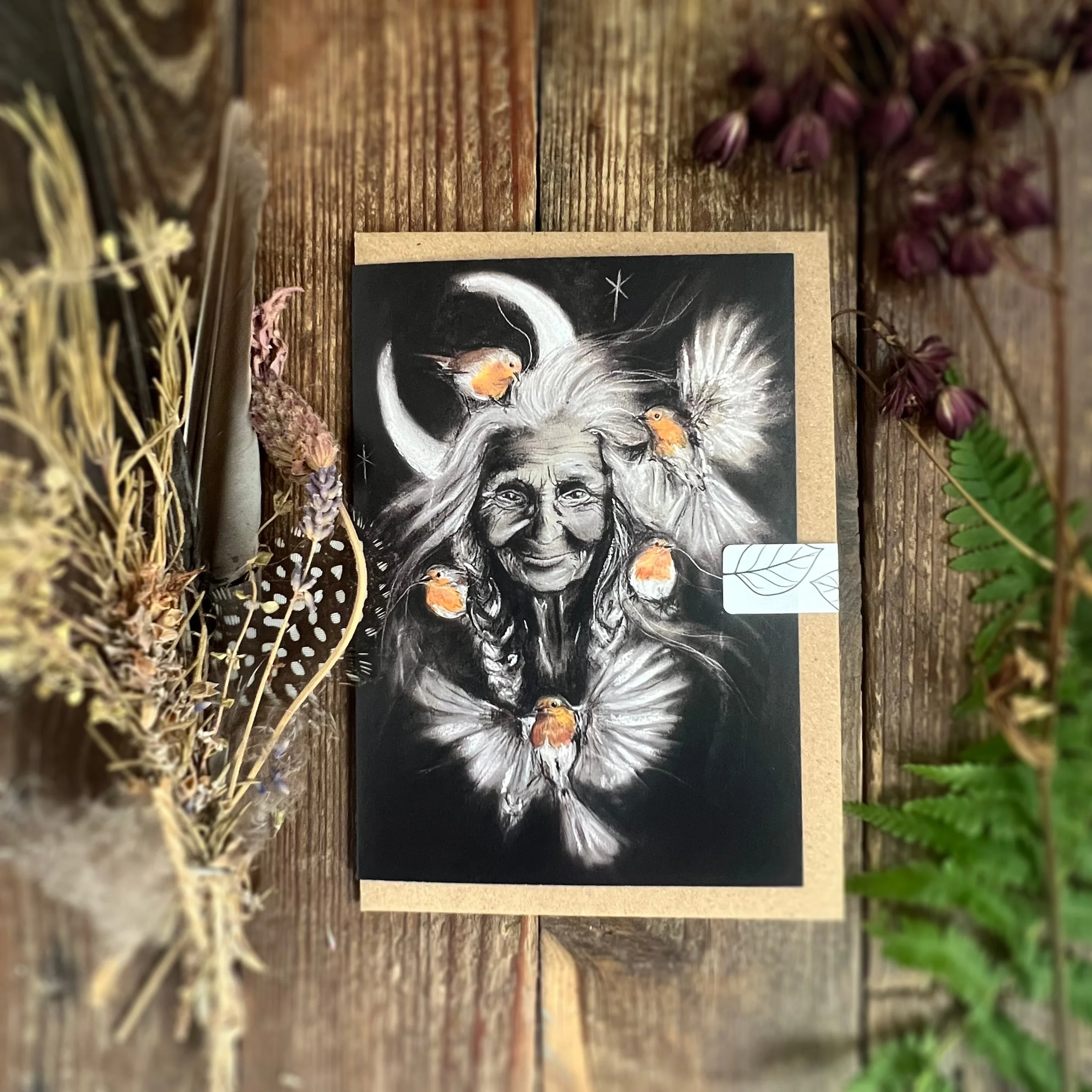 Spirit Bird Grandmother witch robins A6 greetings card.jpg