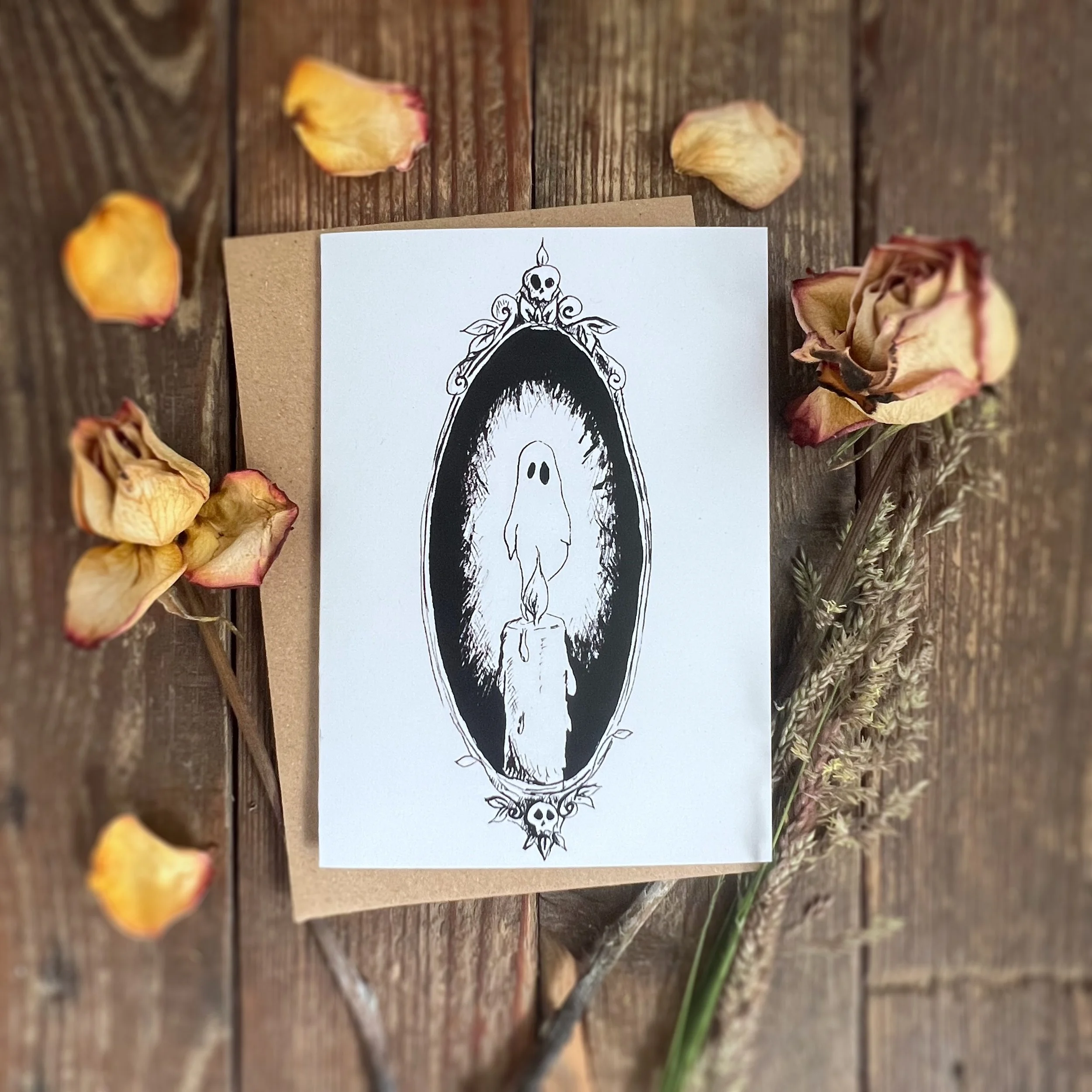 Ghost Light Spooky ghost candle flame greetings card.jpg