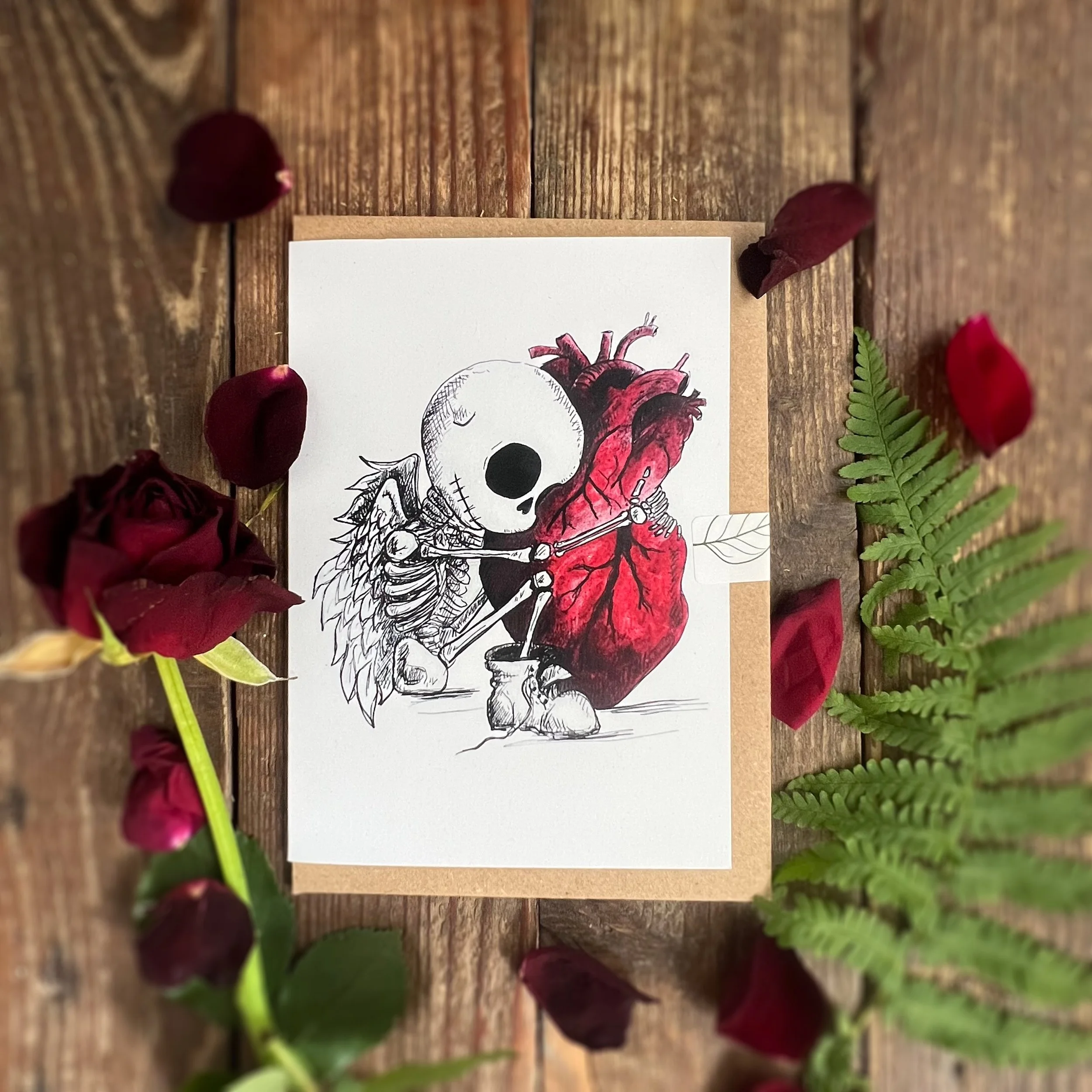 You're OK I've got you Roger Skeleton heart A6 greetings card.jpg