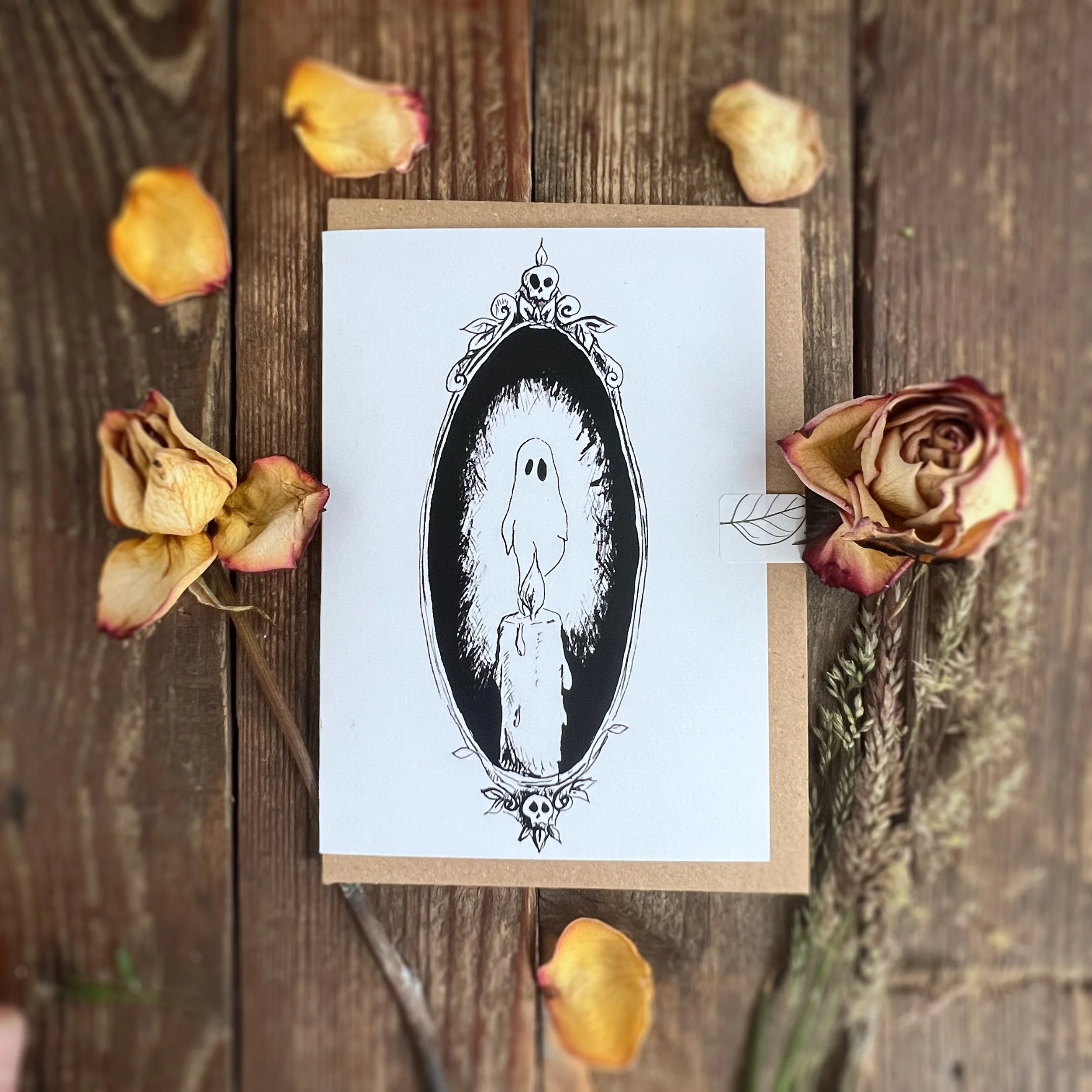 Ghost Light Spooky ghost candle flame A6 greetings card.jpg