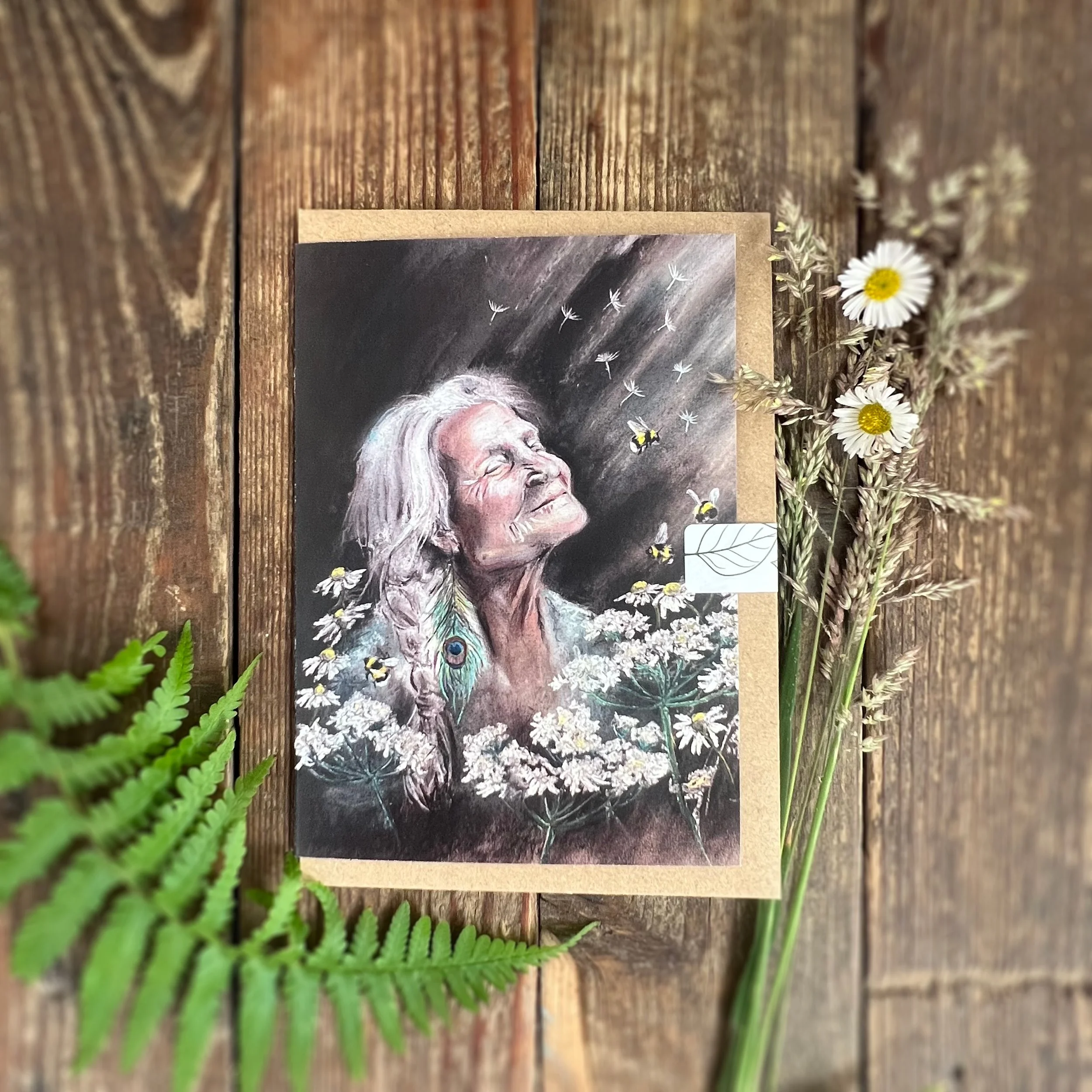Glow Spring witch bee flowers greetings card.jpg