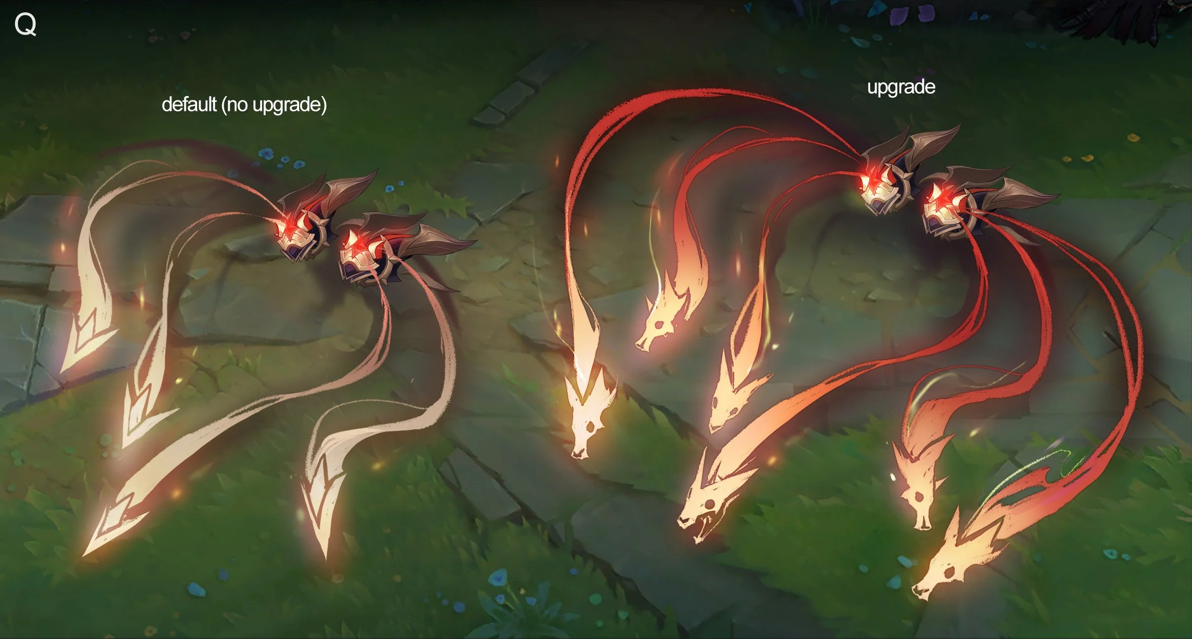 Q Ability (Icathian Rain) VFX Concept - 
Kai'Sa shoots a swarm of missiles that seek out nearby targets. Living Weapon: Icathian Rain is upgraded to shoot more missiles.