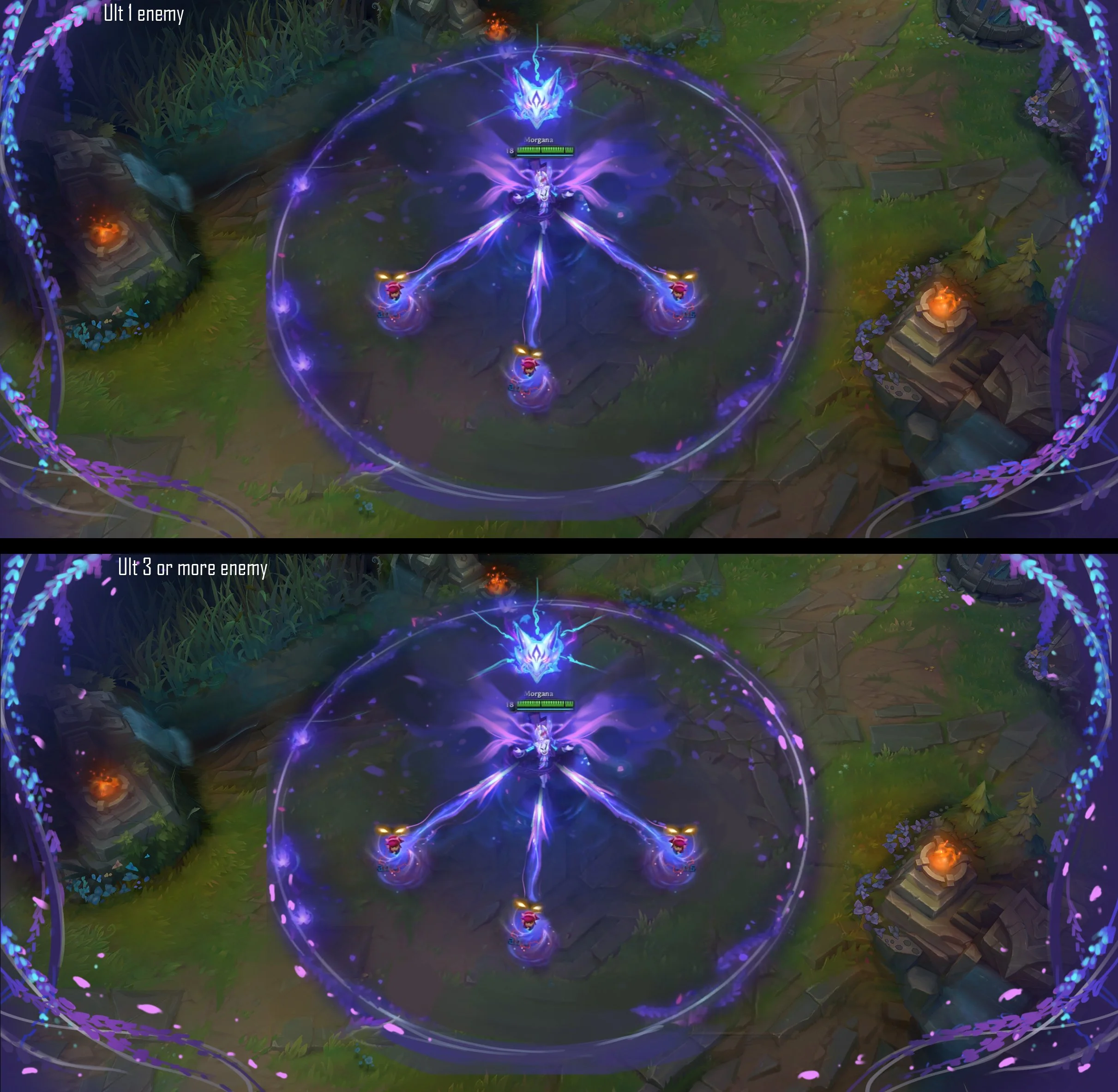 VFX Concept R Ability (Soul Shackles) - Morgana unleashes the full force of her power as she unbinds her wings and hovers above the ground. She lashes onto nearby enemy champions, gaining Move Speed. This slows and deals initial damage and, after a d