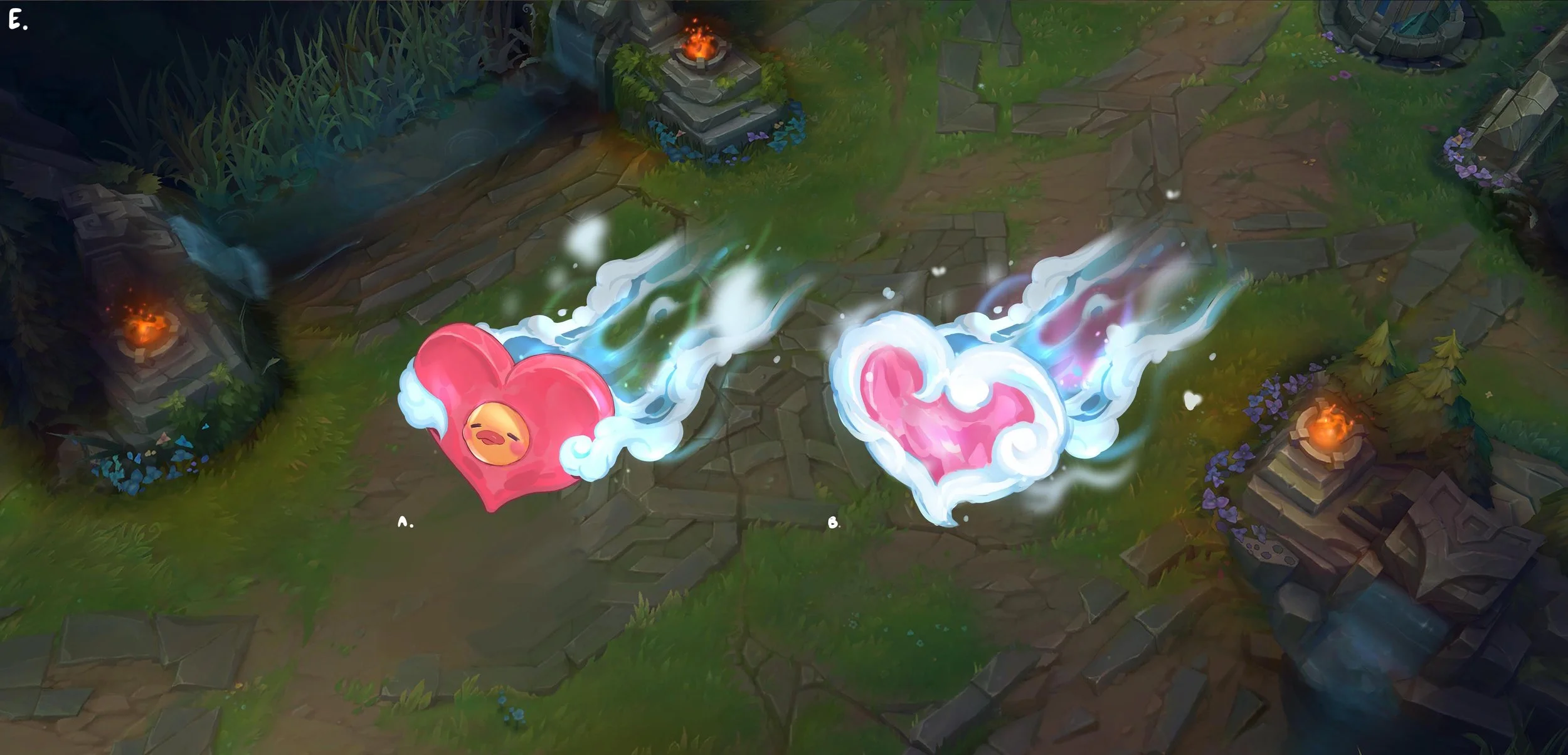 E Ability (Charm) VFX Concept  - Ahri blows a kiss that damages and charms an enemy it encounters, instantly stopping movement abilities and causing them to walk harmlessly towards her.