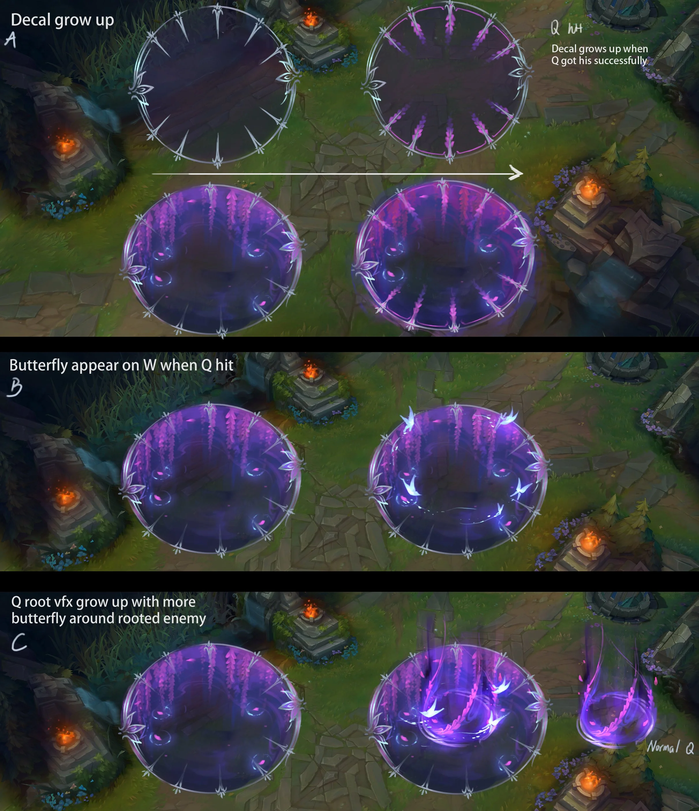 Q + W Interaction VFX Concept - For Exalted Morgana we added additional flair when player successfully land combinations.