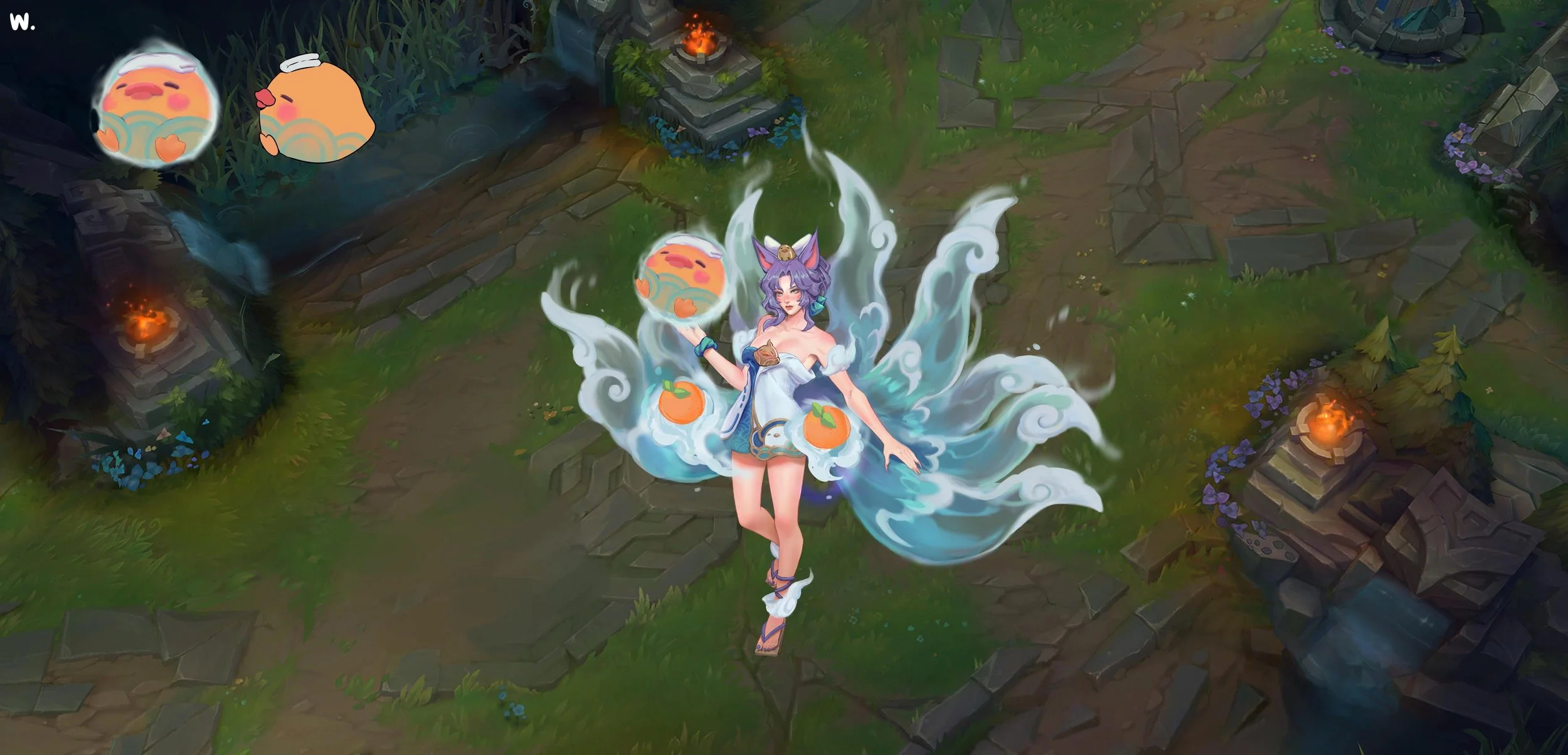 
W Ability (Fox-Fire) VFX Concept - Ahri gains a brief burst of Move Speed and releases three Yuzu, that lock onto and attack nearby enemies.