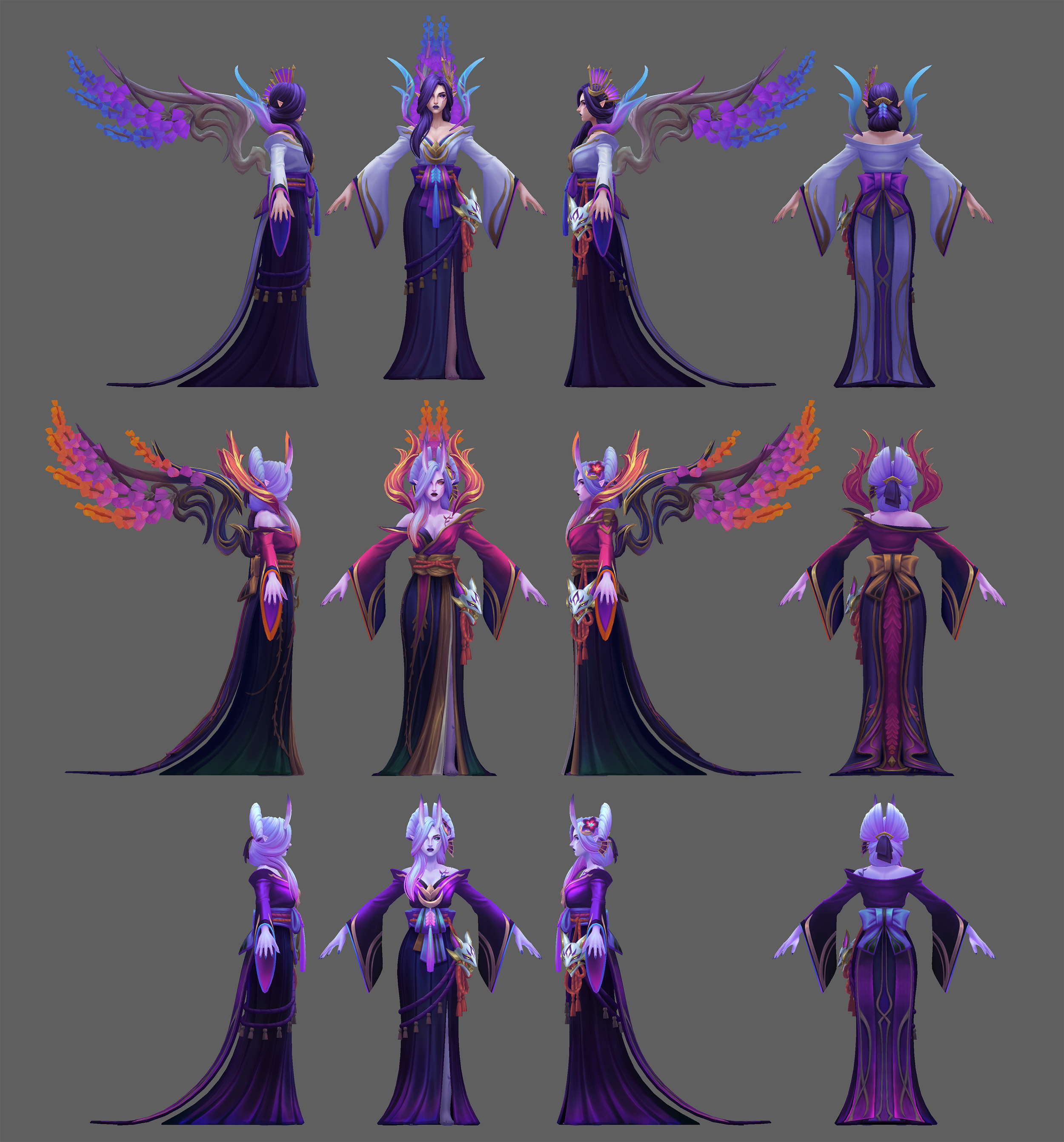 3D Model Turnarounds - Base, Wyldbloom, and Ultimate Forms