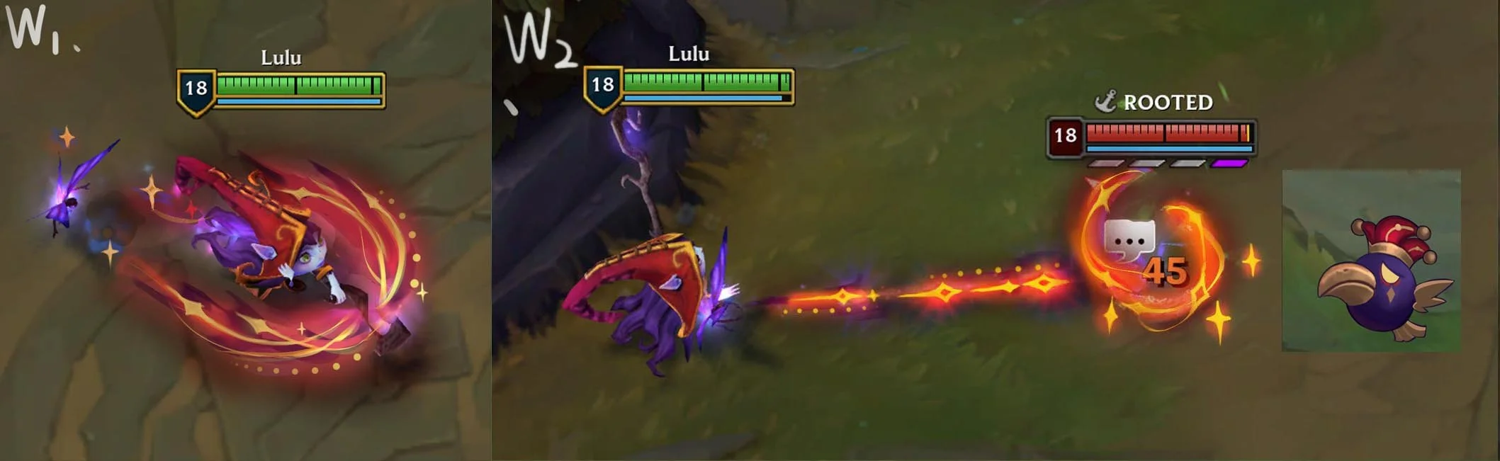 W Ability (Whimsy) VFX Concept - 
If cast on an ally, grants them Attack Speed and Move Speed for a short time. If cast on an enemy, turns them into an adorable critter that can't attack or cast spells.