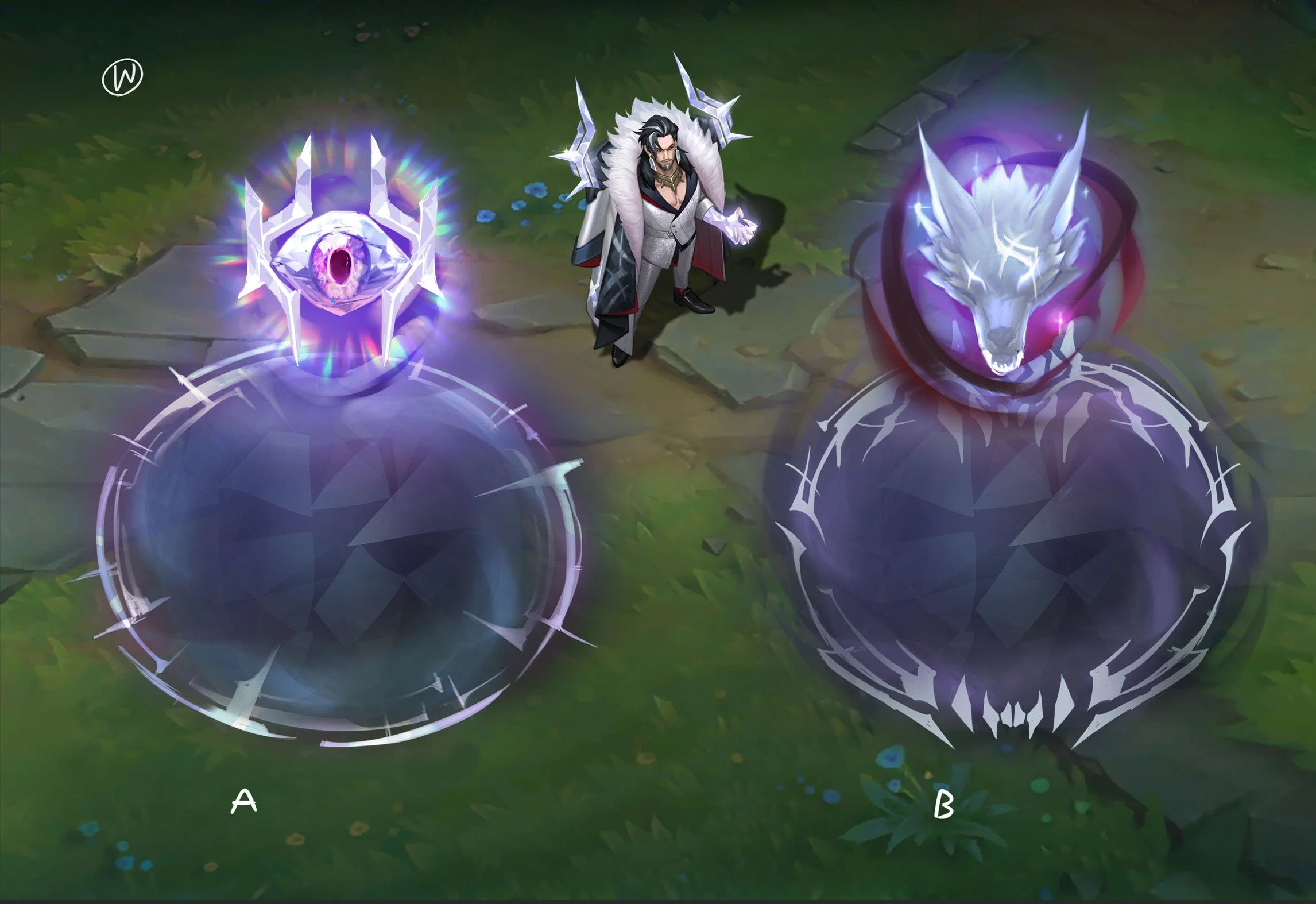 W Ability (Vision of Empire) VFX Concept - 
Swain opens an eye that deals damage and slows enemies. Champions hit are revealed and also grant Swain a Soul Fragment.