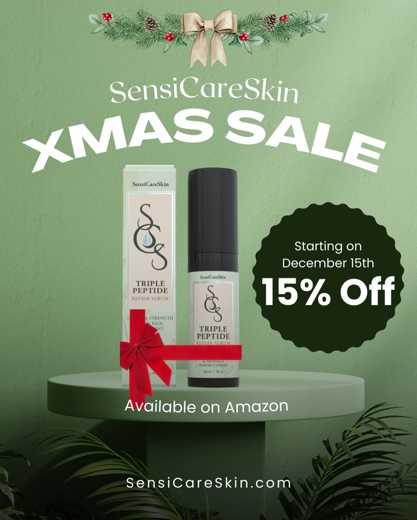 🎄 XMAS SALE starts Dec 15th!
Get 15% OFF our Triple Peptide Repair Serum.
Available on Amazon ✨