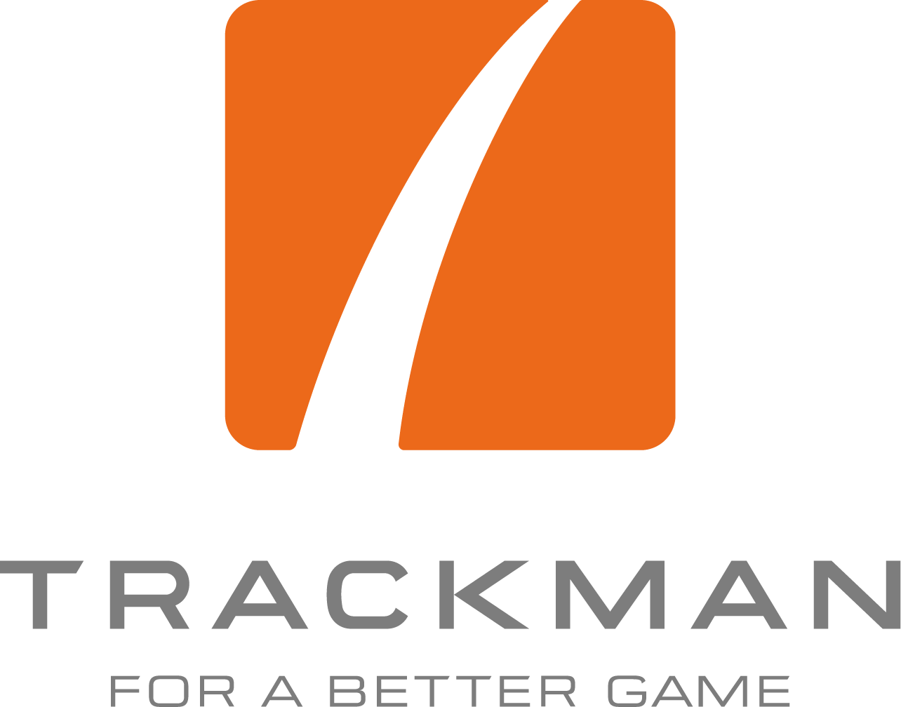 TrackMan logo with an orange square background, a black curved line, and the text 'TrackMan for a better game' beneath.
