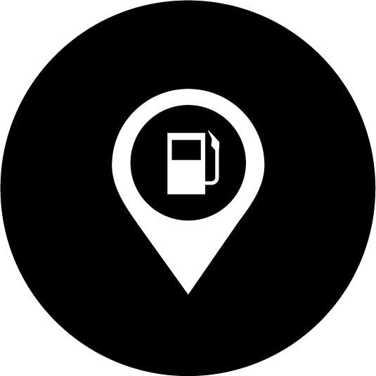 Fuel station icon inside a map location marker.