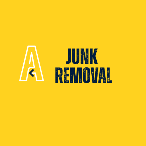Yellow background with a white AmenityWorks letter 'A' logo and the text 'Bulk Waste Removal' in dark blue.