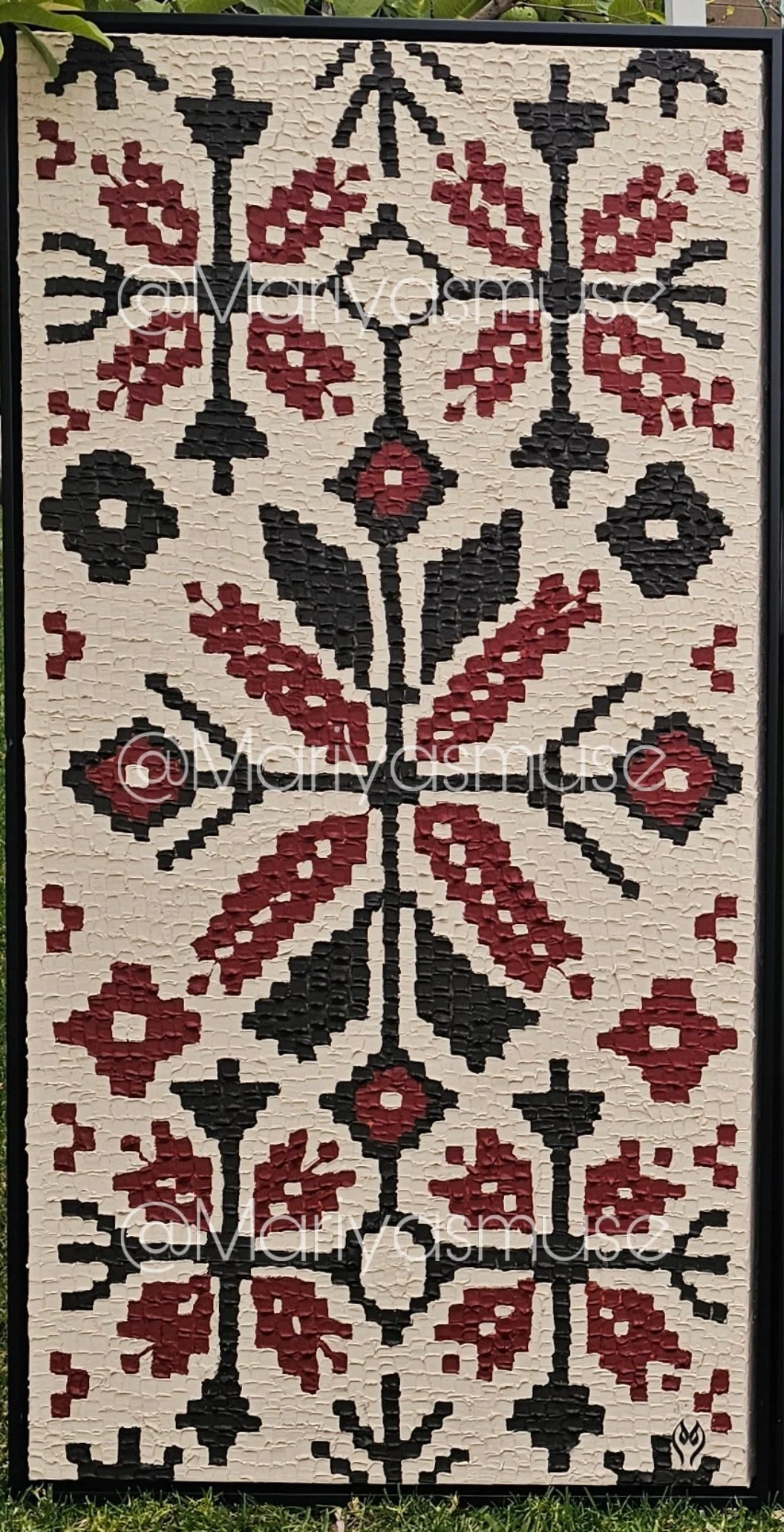 Motifs of Resilience - 1/3 Triptych Tatreez Art