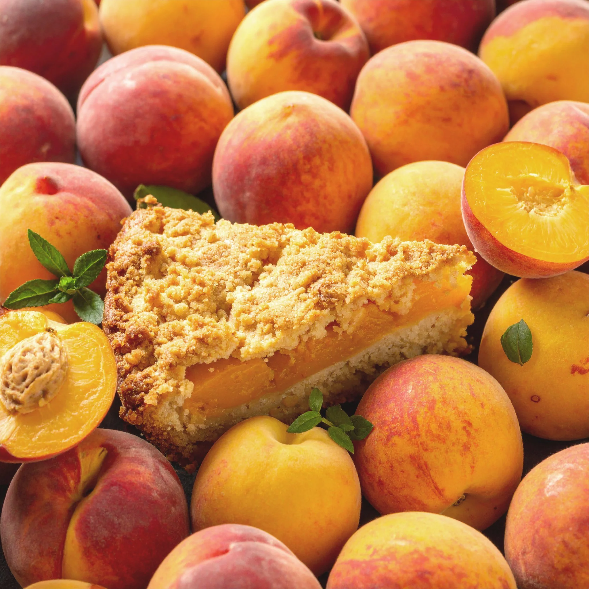 Firefly_closeup of a pile of peaches, with a slice of peach cobbler in the centre. natural li 170691.jpg