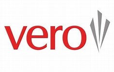 Vero logo with stylized gray shapes to the right of the red word 'vero'