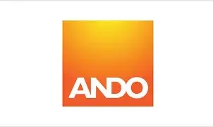 Logo with orange gradient background and white text that says 'ANDO'