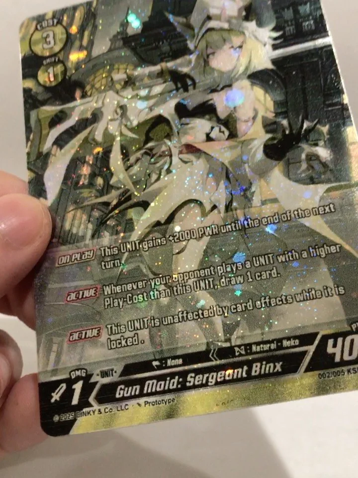 NEW SAMPLE CARDS! Samples for our cards from our Silver Promo pack have arrived and here&rsquo;s a quick look at one of em&rsquo;!

We&rsquo;re almost at $20,000 in funding! By reaching 20k, we&rsquo;ll be able to print reverse holographic foils to b