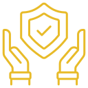 Two hands holding a shield with a check mark on it, symbolizing protection or security.