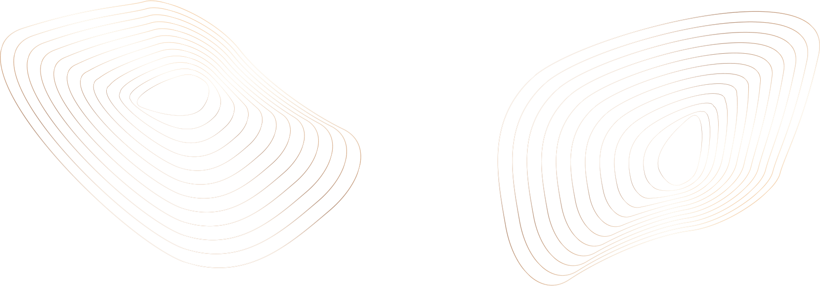Two abstract contour lines with concentric loops on a black background.