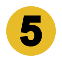 Yellow circle with black number five in the center