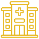 Hospital building with a cross sign on the front