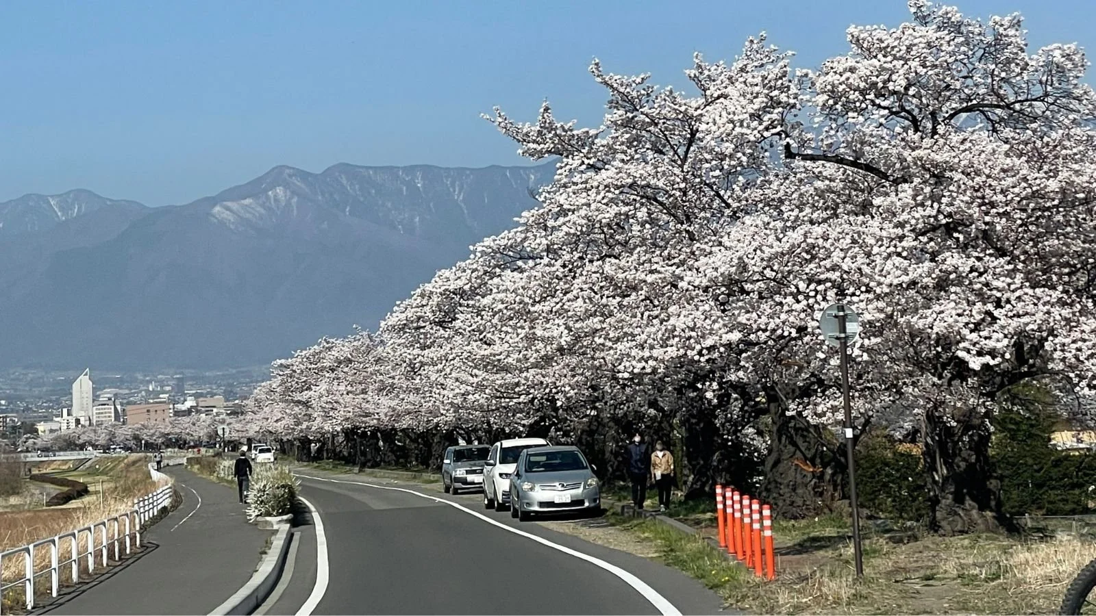 Campervan on a road trip in Japan with mountain views