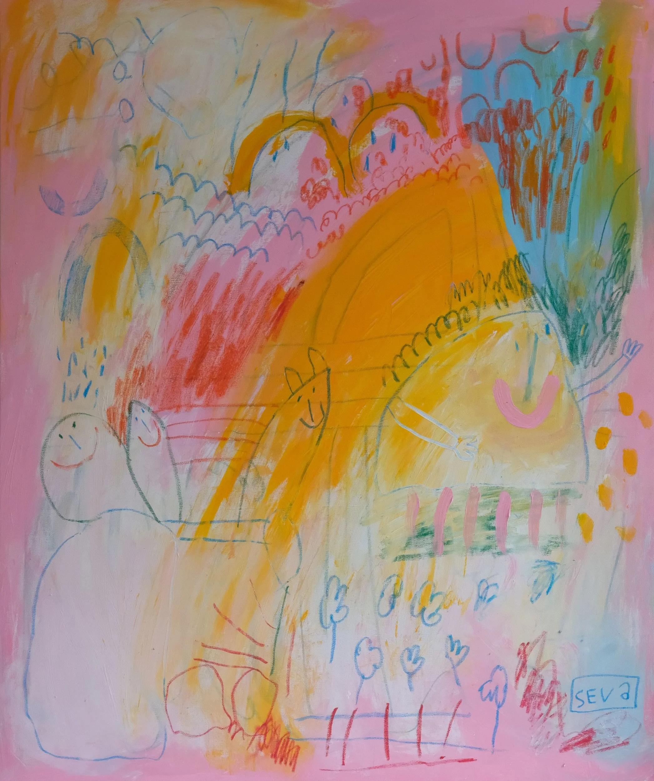Alles ist bunt – Acryl und Ölpastell auf Leinwand von Lenka Seva