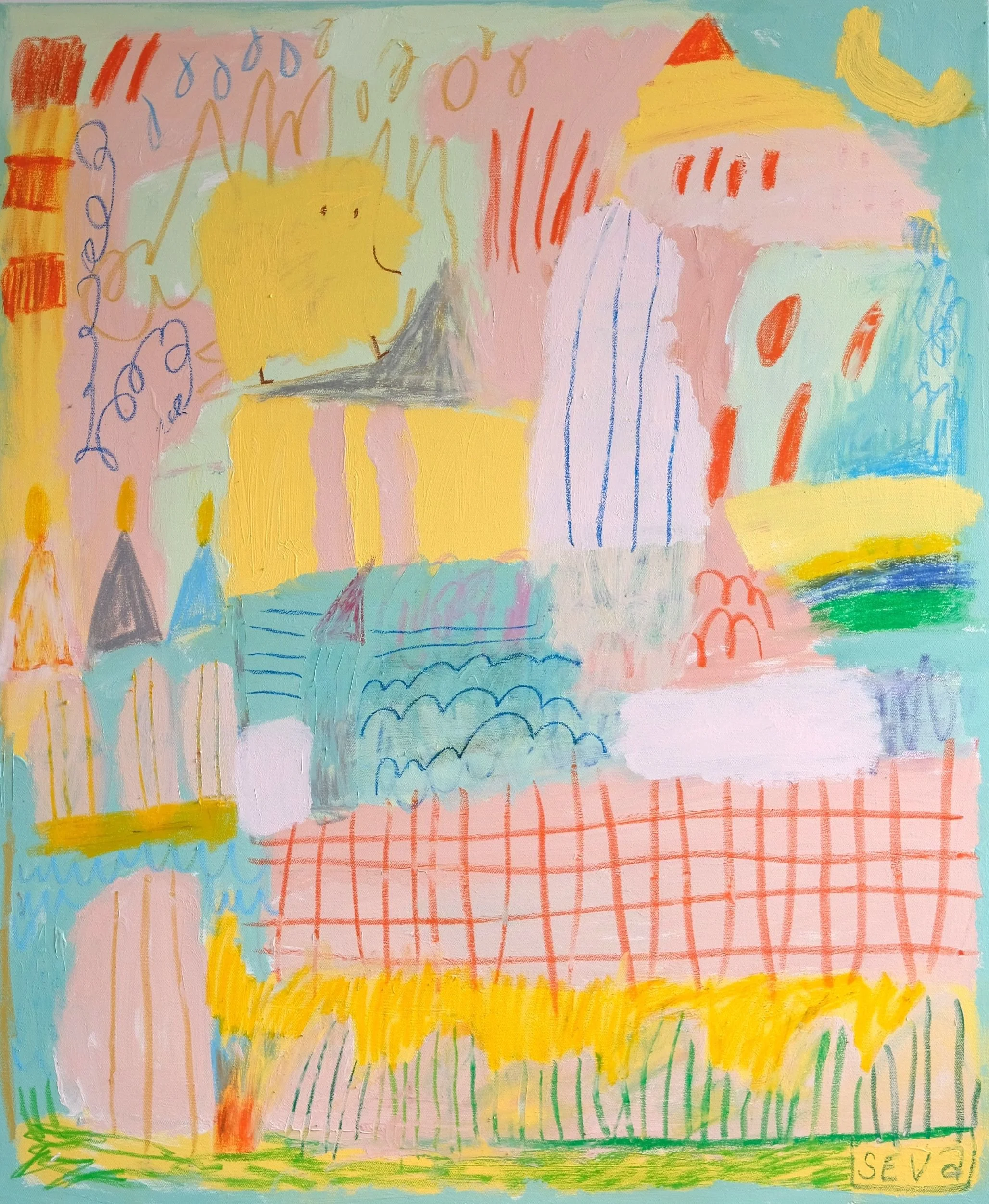 Hinter den sieben Bergen - Acryl auf Leinwand von Lenka Seva
