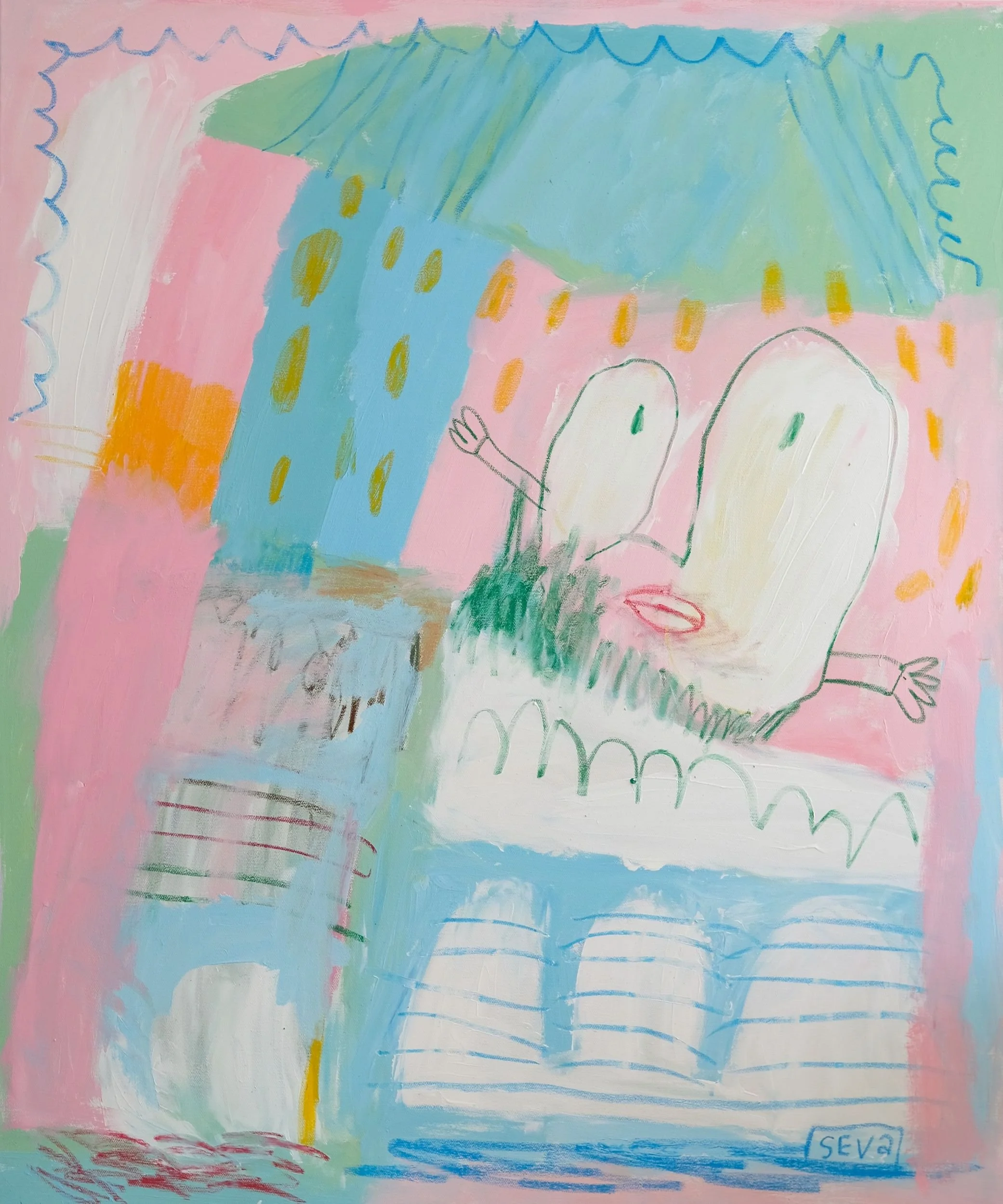 Im Freibad-Acryl auf Leinwand von Lenka Seva